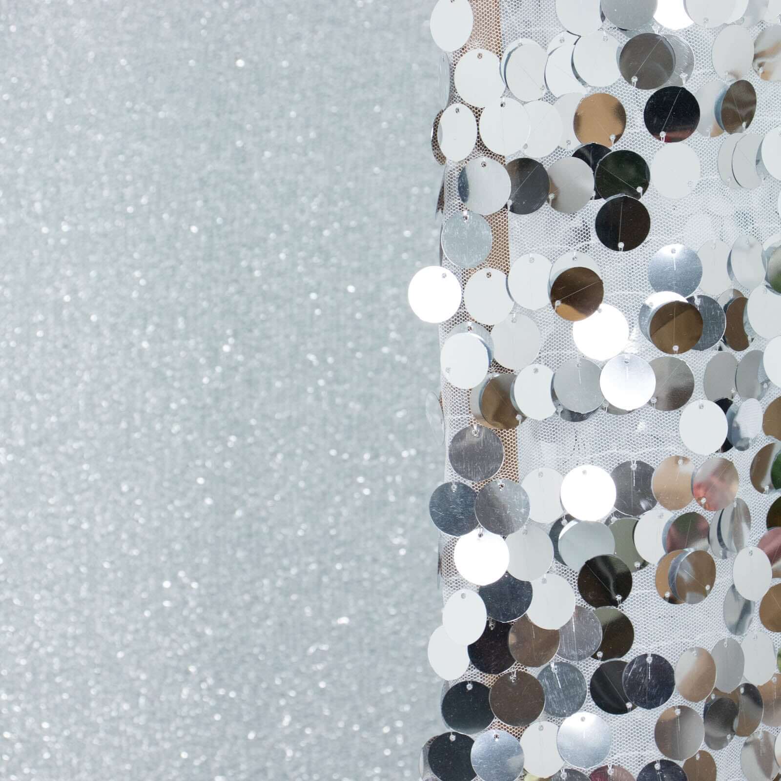 Set of 3 Dusty Blue Silver Round Top Fit Wedding Arch Frame Covers, Big Payette Sequin, Shimmer Tinsel and Matte Spandex Backdrop Stand Covers