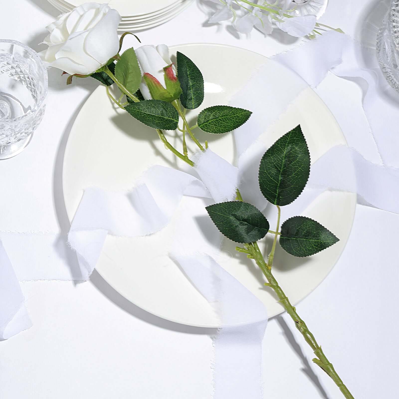 2 Pack 6yd White Silk-Like Chiffon Linen Ribbon Roll For Bouquets, Wedding Invitations Gift Wrapping