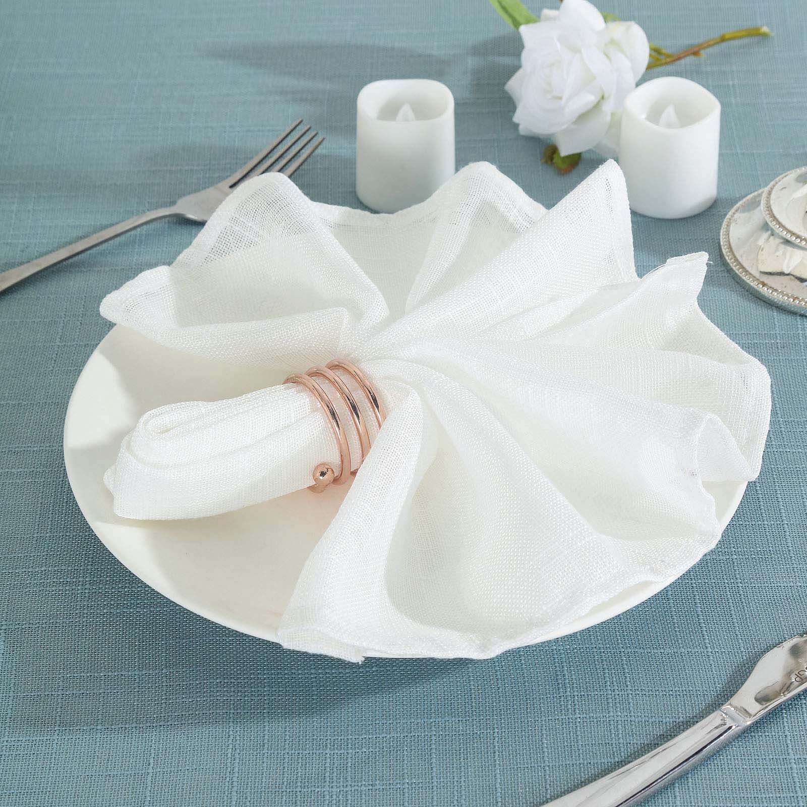 5 Pack Faux Linen 20"x20" Napkins White - Slubby Textured & Wrinkle Resistant Cloth Napkins for Rustic Boho Tablescapes