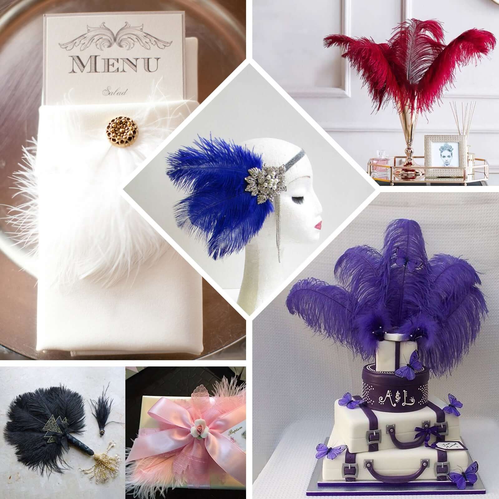 12 Pack 13"-15" White Natural Plume Real Ostrich Feathers, DIY Centerpiece Fillers