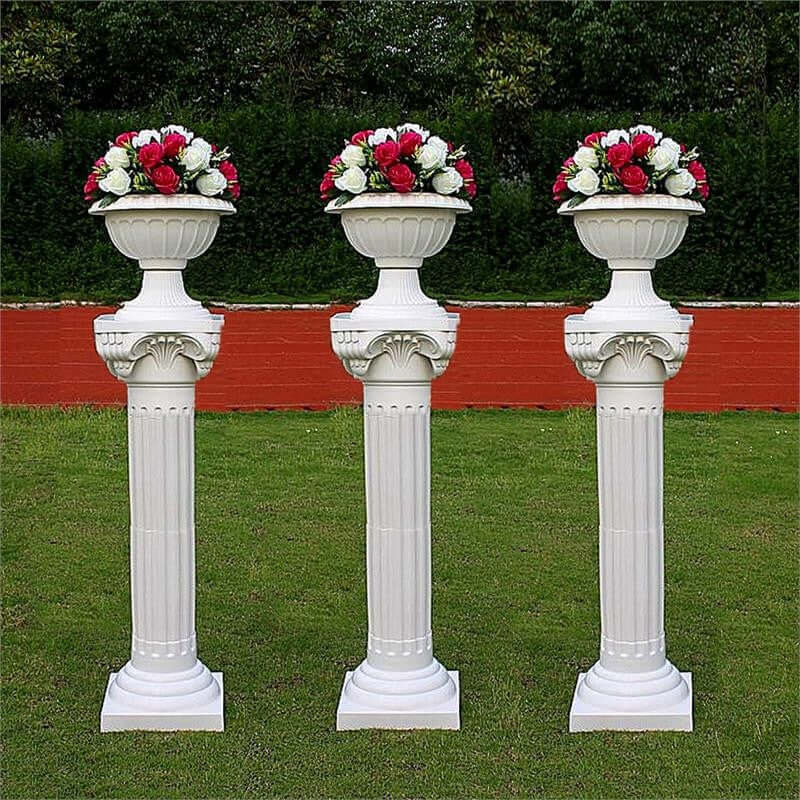 4 Pack 34" White Height Adjustable Empirical Roman Inspired Pedestal Column Plant Stand - PVC