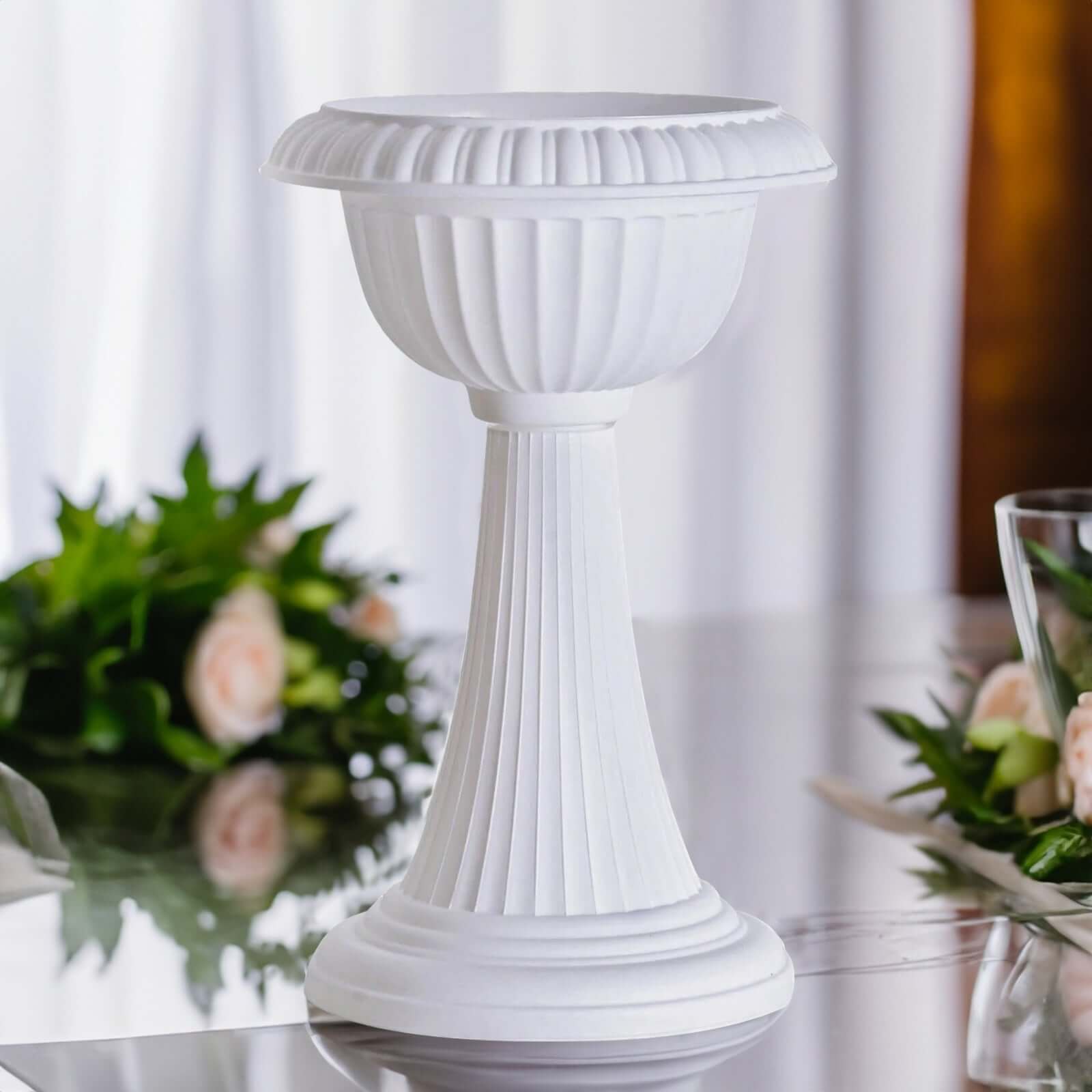 4 Pack White Italian Inspired Pedestal Stand Flower Plant Pillar - 22" Tall PVC