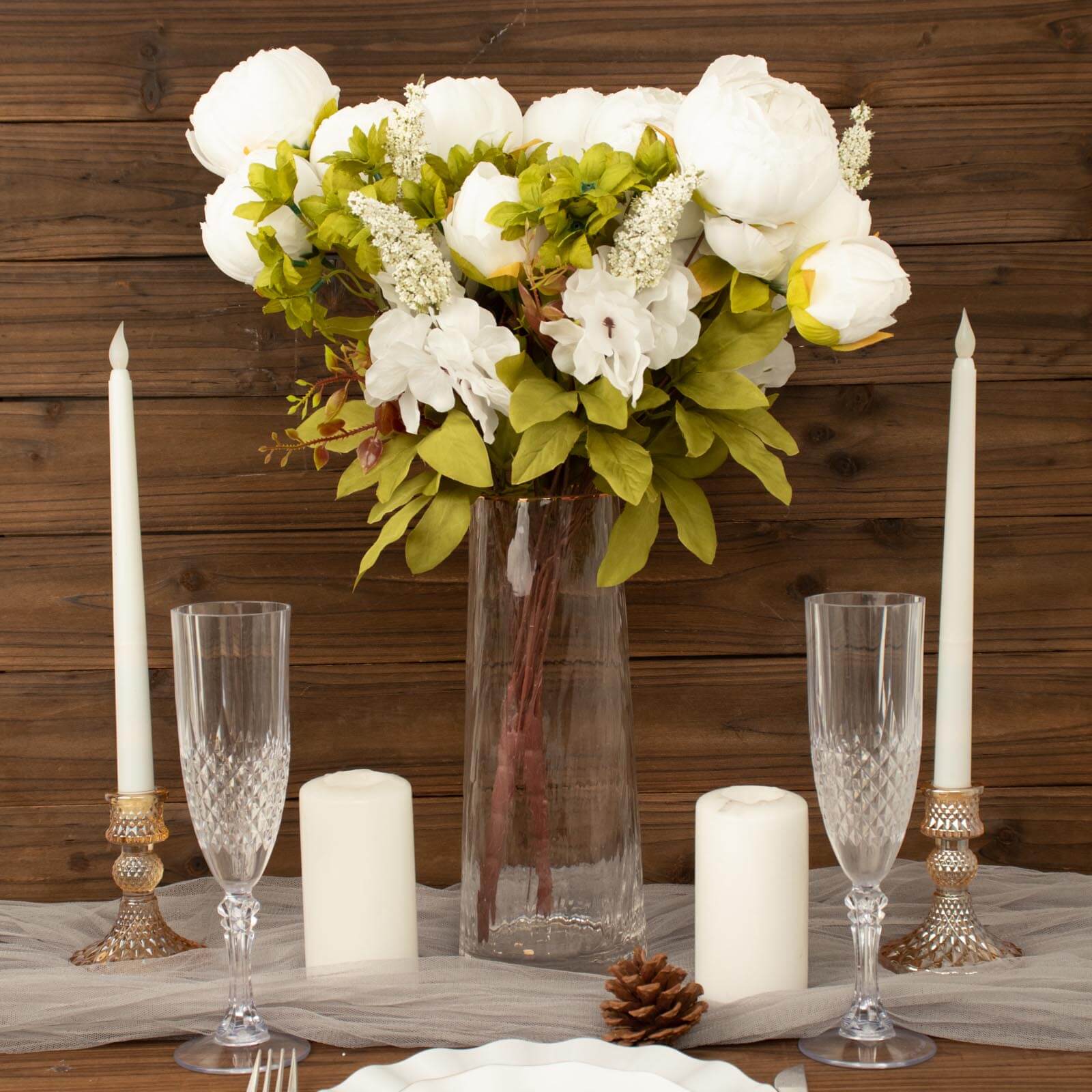 2 Pack 19" White Artificial Peony Flower Wedding Bouquets, Faux Silk Flower Arrangements