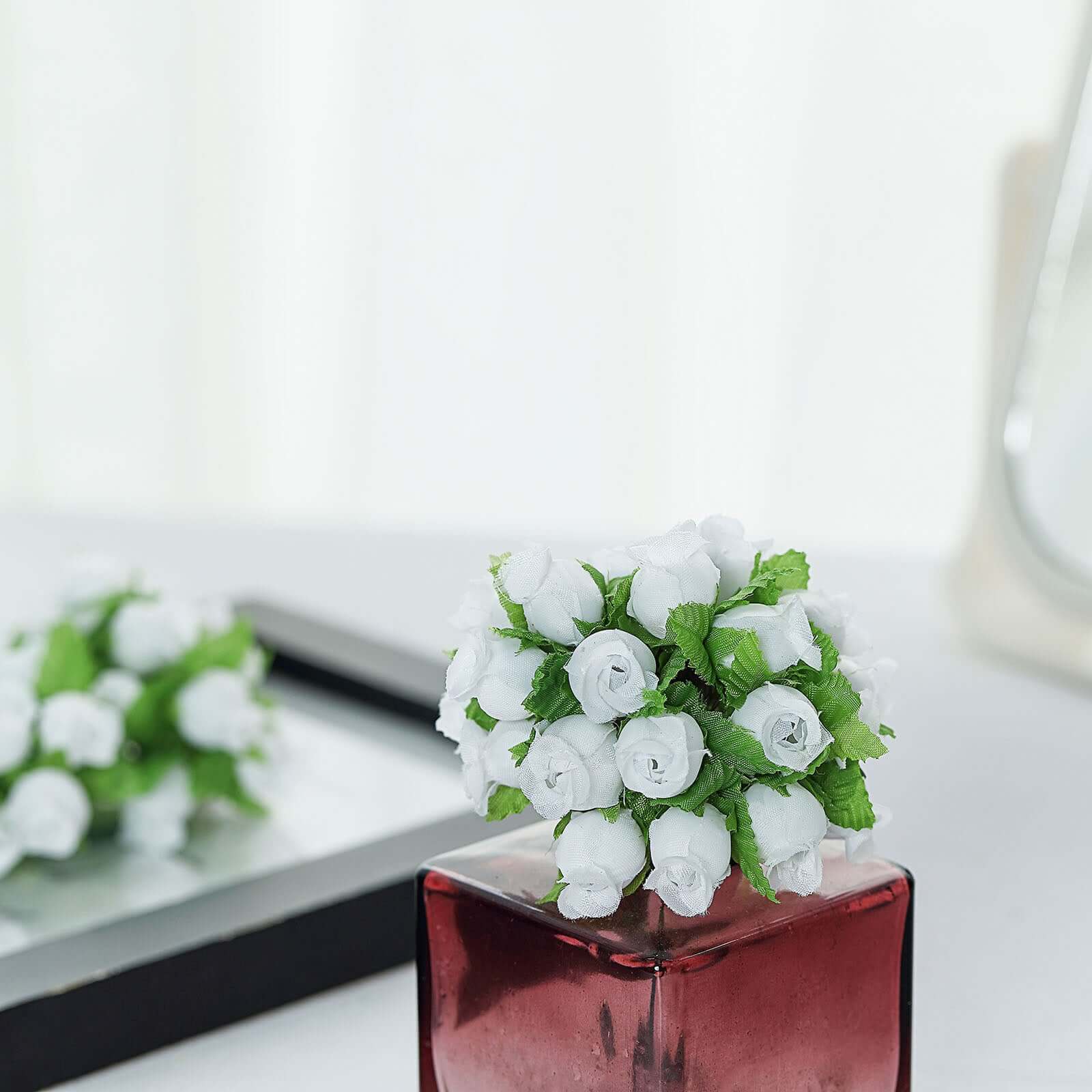 144 Pcs White Wired Rose Flowers For Bridal Bouquet Craft Embellishment