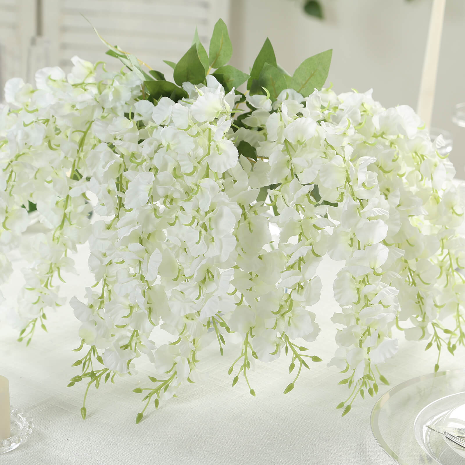 6 Pack Cream Silk Wisteria Vines Hanging Plants, Long Artificial Flowers Bushes - 4 Full Strands in 1 Bush - 21"