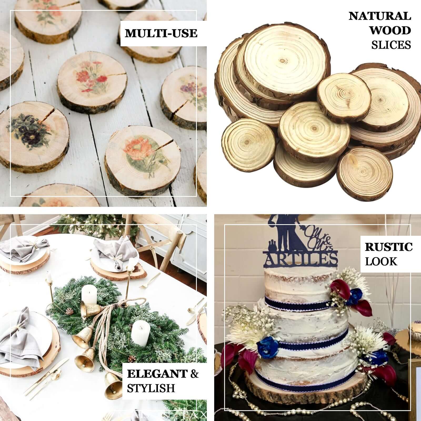 12" Dia Natural Wood Charger Plates With Bark Edge Wood Slice Chargers Rustic Wedding Table Settings