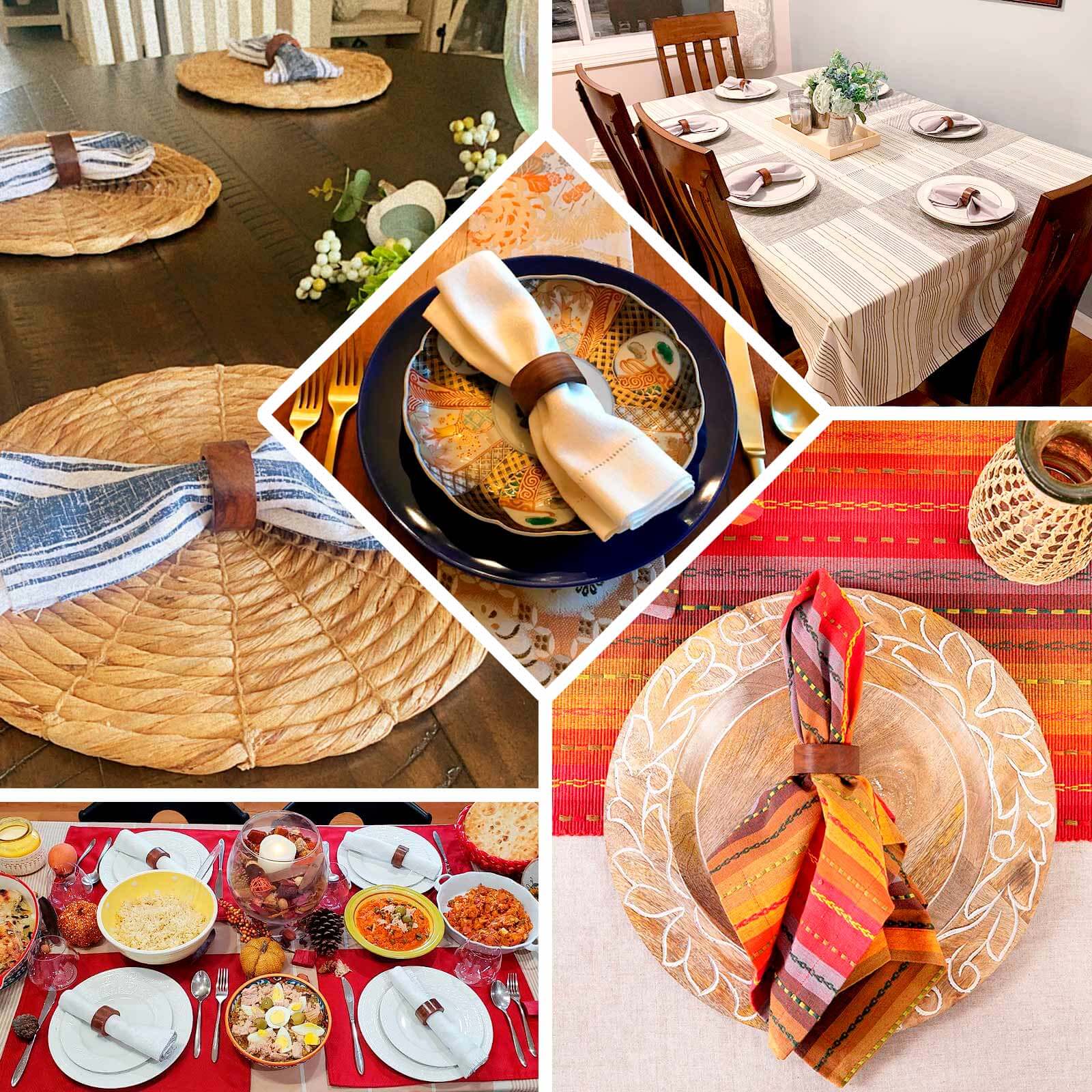 4 Pack 1.75" Cinnamon Brown Rustic Hardwood Farmhouse Napkin Rings, Boho Napkin Holder Wood Slices