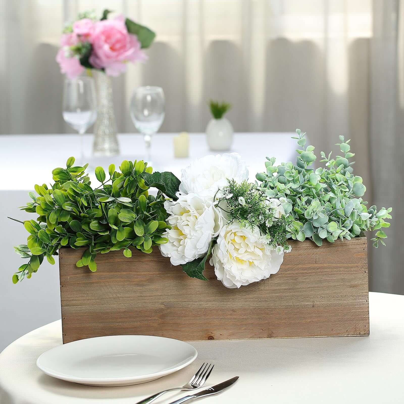 Natural Wood Planter Rectangular Box 18"x6"- Durable Decor with Removable Plastic Liner for Table Displays