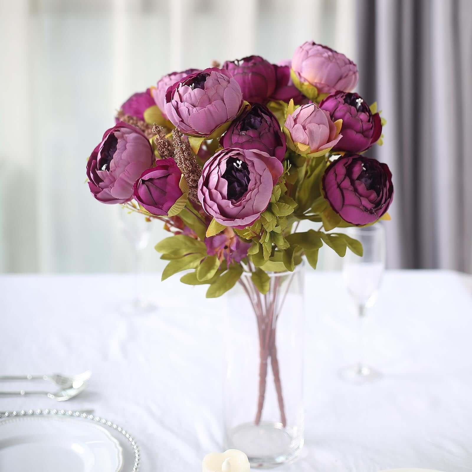2 Pack 19" Purple Artificial Peony Flower Wedding Bouquets, Faux Silk Flower Arrangements