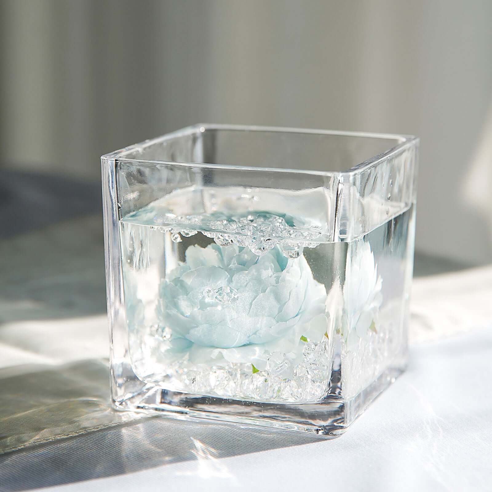 Glass Flower Vase Square Design Heavy Duty Clear - Premium Table Centerpiece for Events 4"