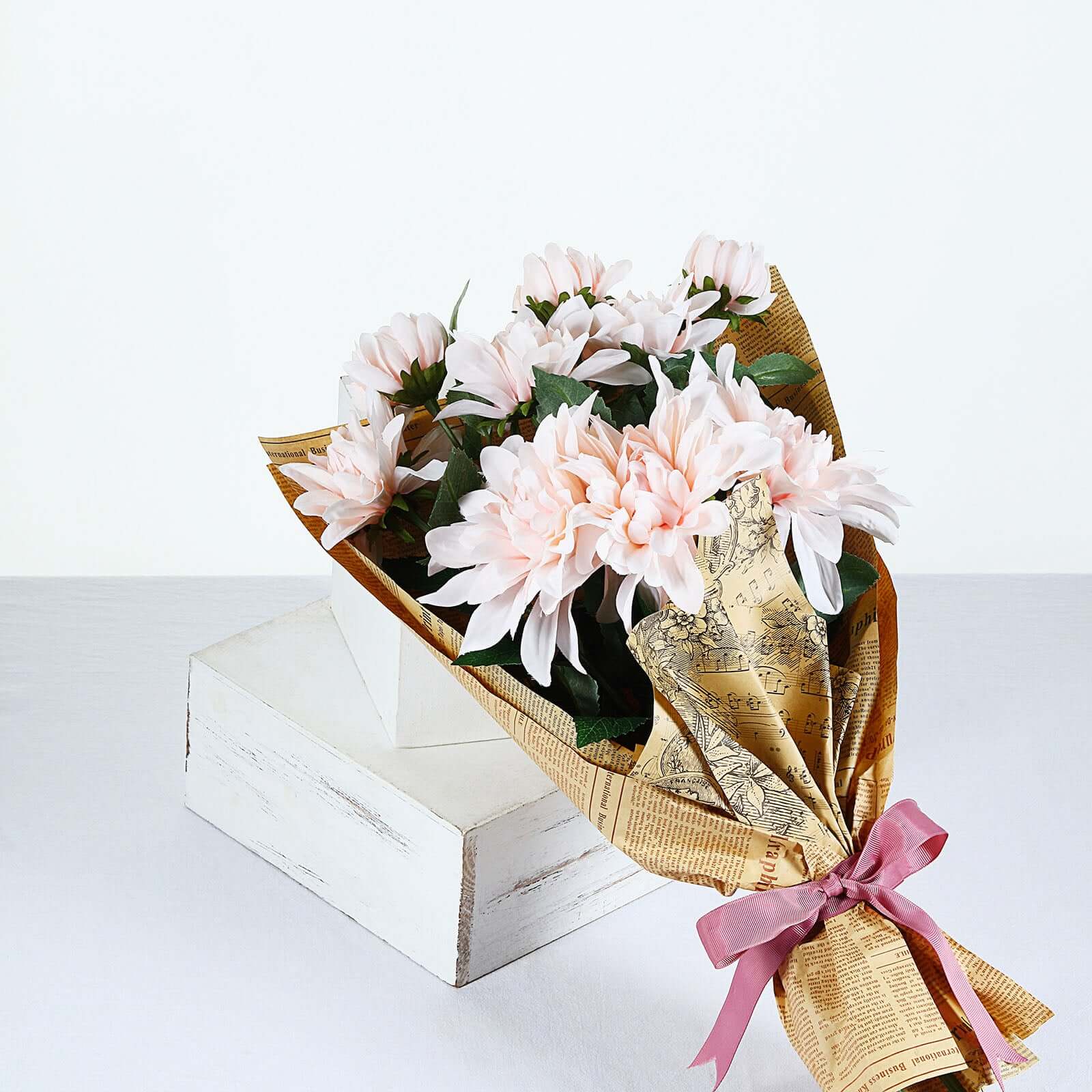 30" Tall Blush Artificial Dahlia Silk Flower Stems, Faux Floral Spray
