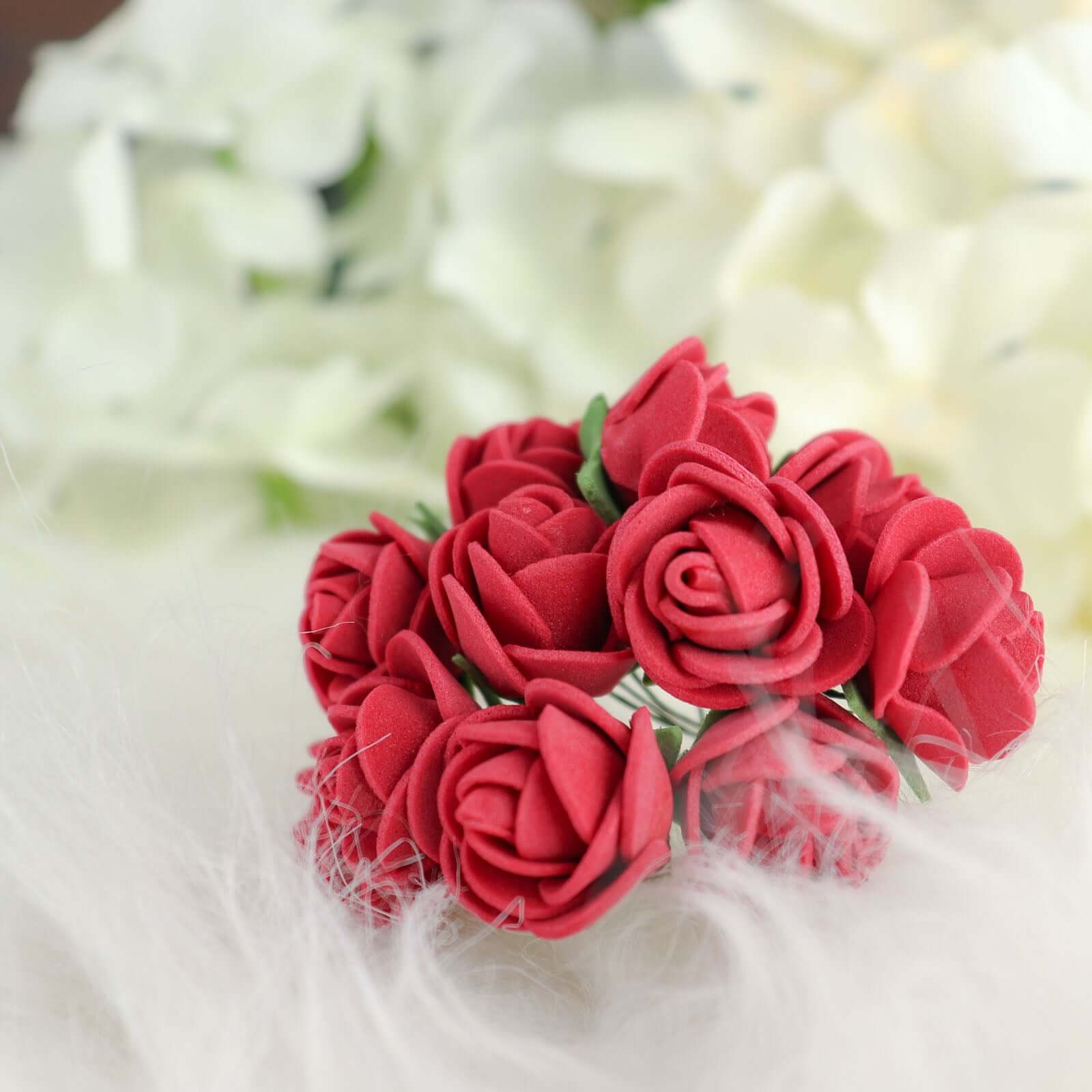48 Roses 1" Burgundy Real Touch Artificial DIY Foam Rose Flowers With Stem, Craft Rose Buds