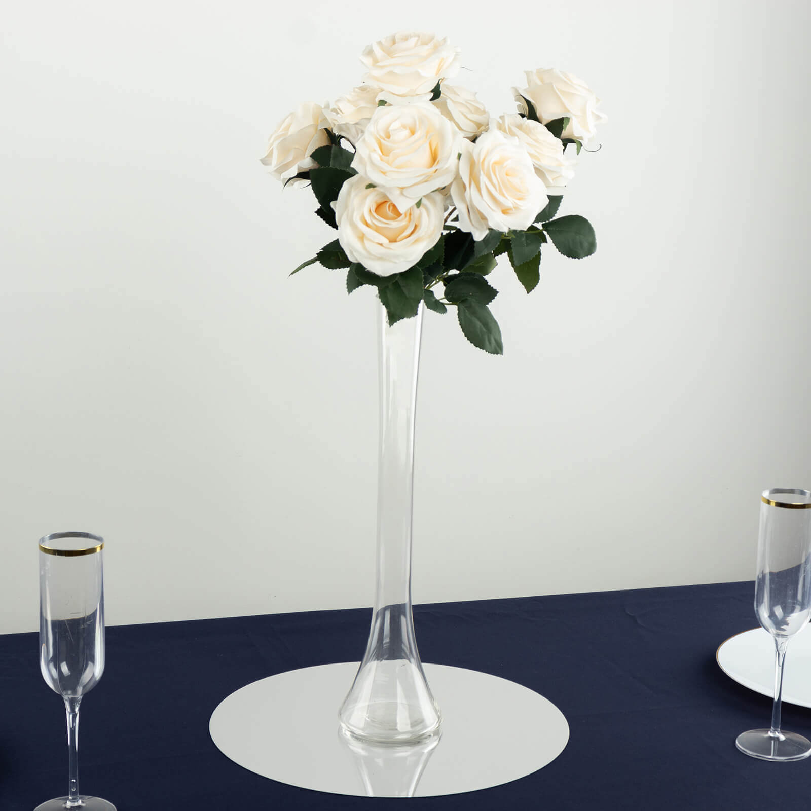 6-Pack Glass Eiffel Tower Vases Clear with Round Base - Tall Skinny Flower Bud Wedding Centerpieces 16"