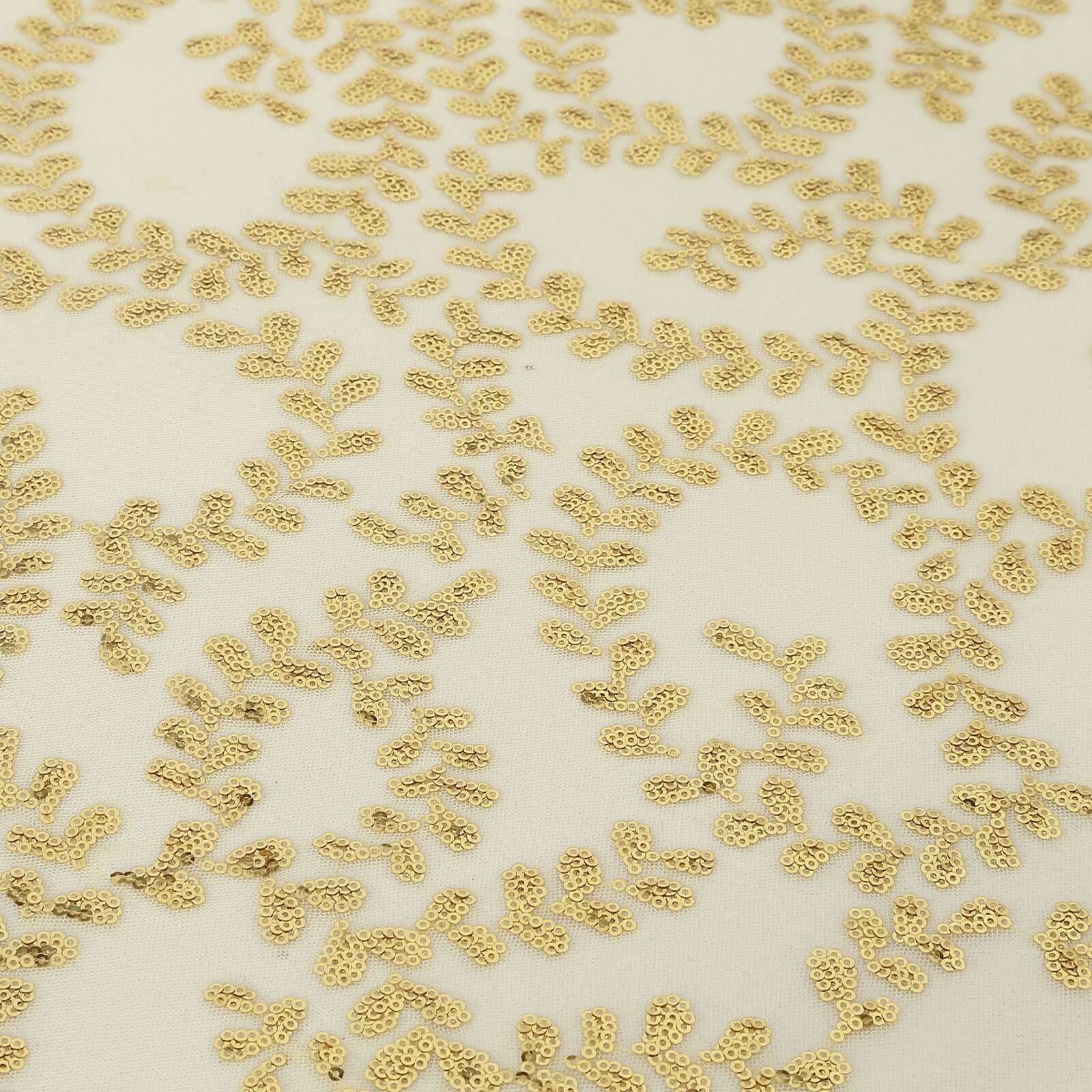 Tulle 72"x72" Table Overlay Square Tablecloth Gold - Sequin Leaf Embroidered Design for Stylish Occasions