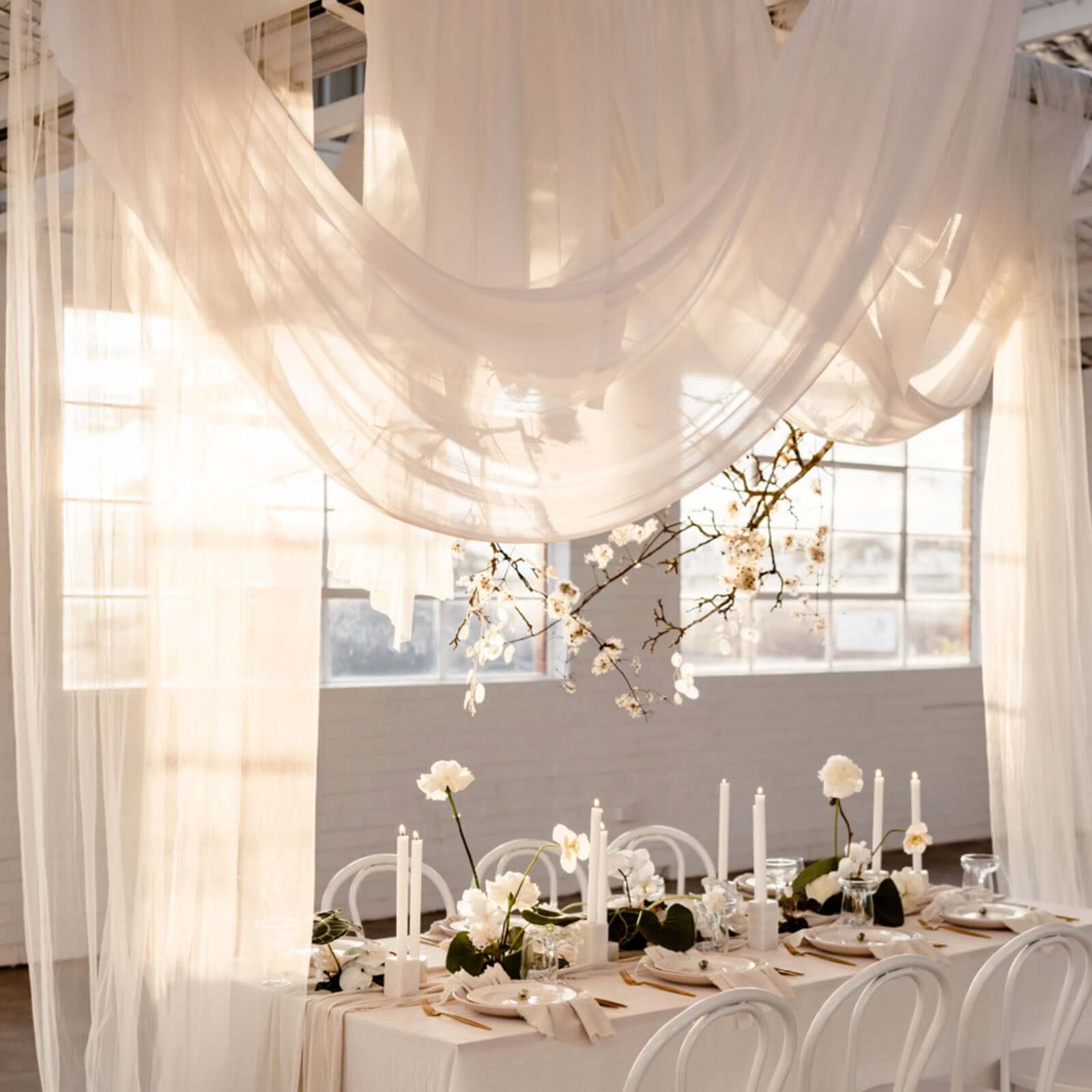 10ftx20ft Ivory Sheer Durable Flame Resistant Ceiling Drape Curtain Panels