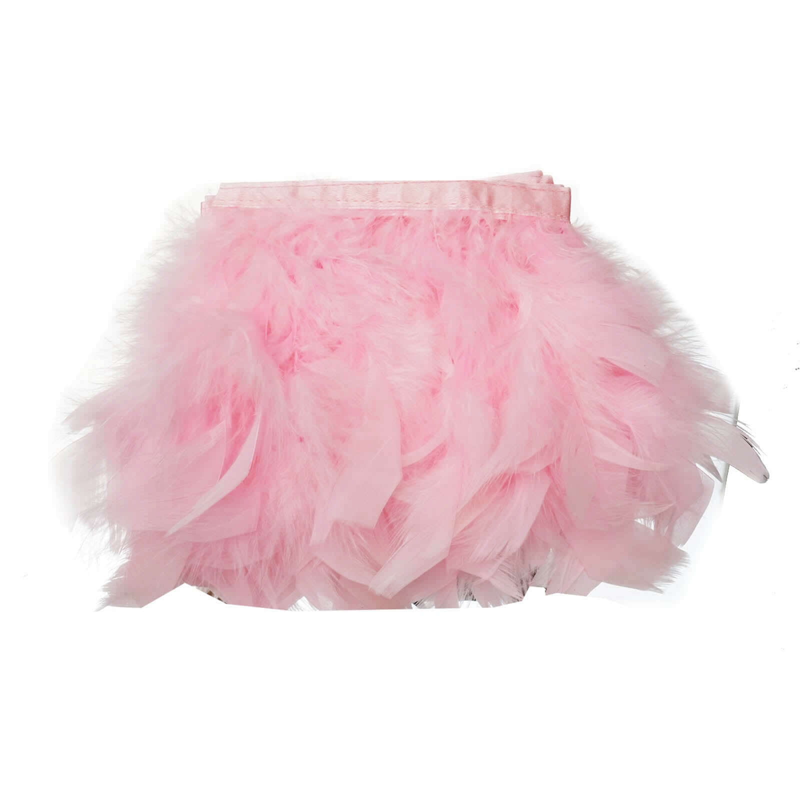 39" Pink Real Turkey Feather Fringe Trim With Satin Ribbon Tape