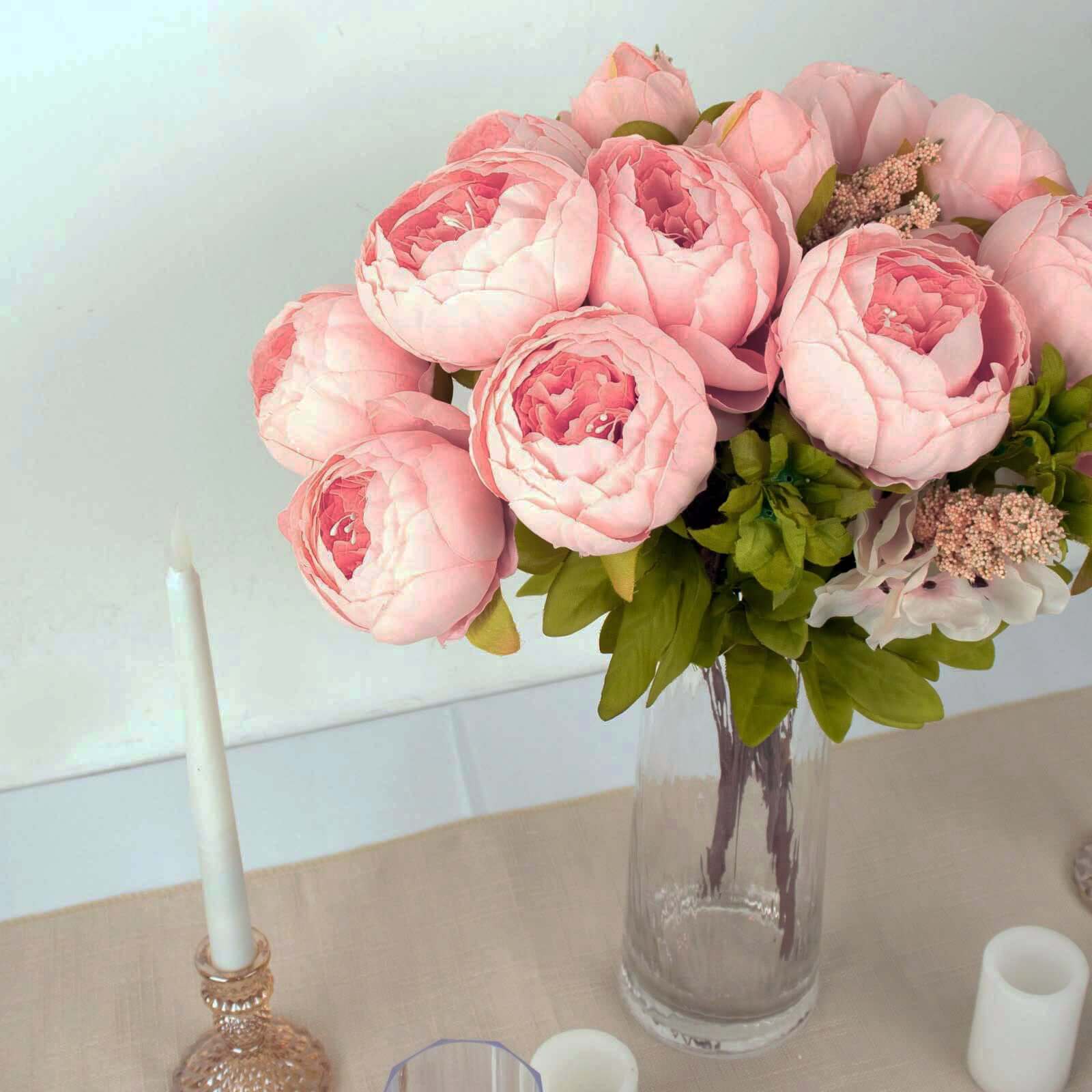 2 Pack 19" Pink Artificial Peony Flower Wedding Bouquets, Faux Silk Flower Arrangements