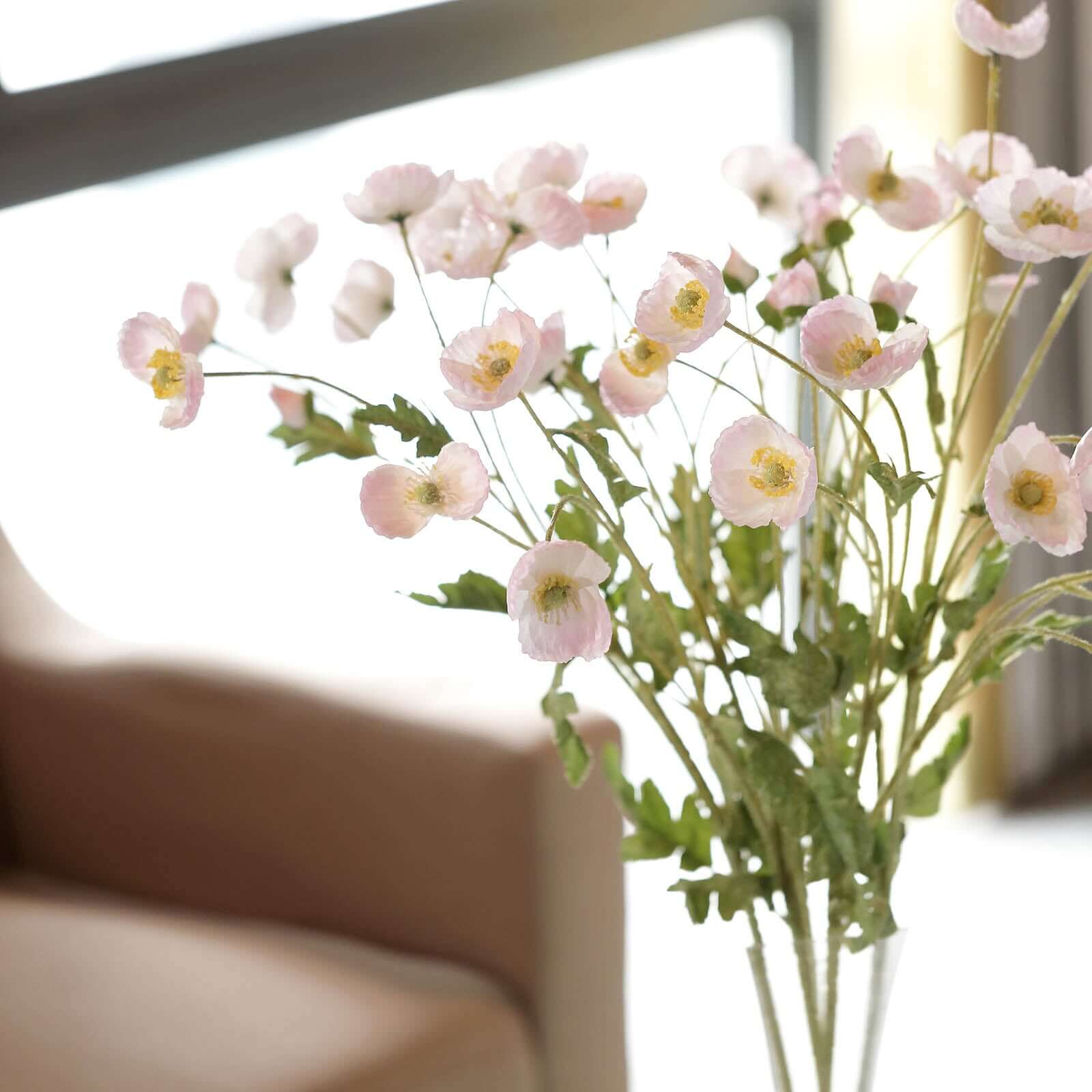 2 Stems 33" Blush Artificial Silk Poppy Flower Bouquet Bushes