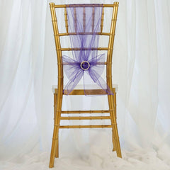 5 Pack Organza Chair Sashes Purple - Reusable Sheer Chair Bows 6"x108"