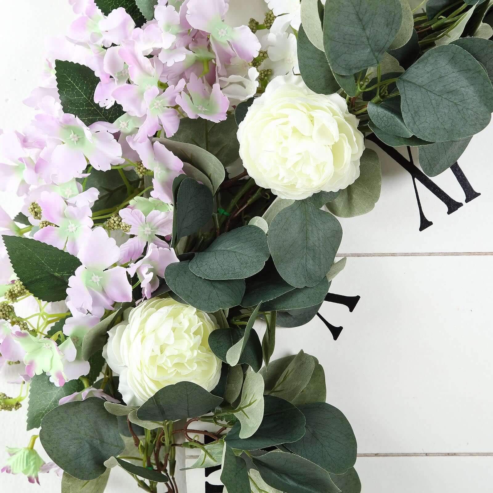 42" Green Artificial Eucalyptus Leaf, Ranunculus Flower Garland Vine