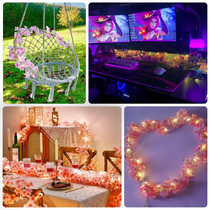 20 LED Garland Fairy String Lights Cherry Blossom Design Blush Warm White - Battery Operated Party Décor 6ft