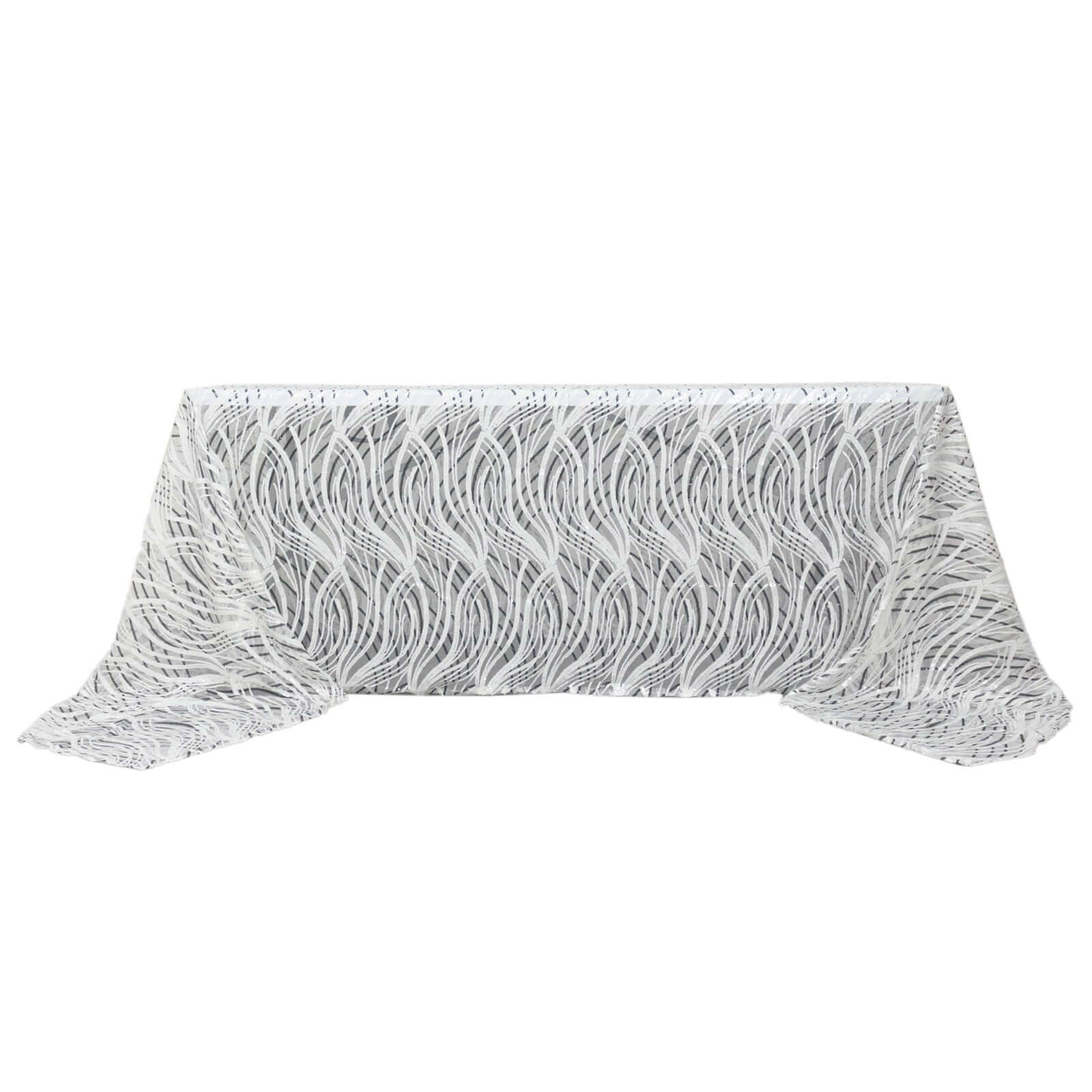Mesh 90"x156" Rectangle Tablecloth White Black - Wave Sequin Embroidered Table Cover