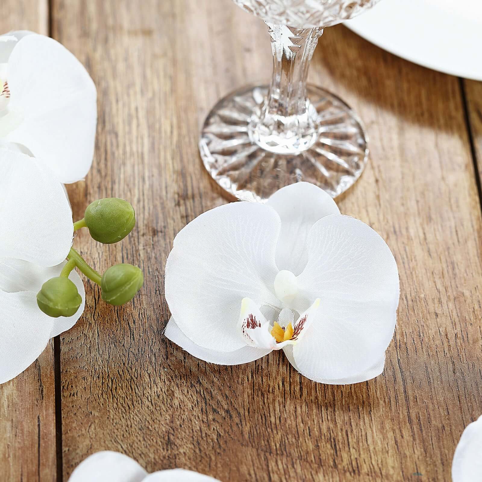 20 Silk Artificial Orchids Flower Heads White - Versatile Floral Accents for DIY Floral Arrangements Corsages & Event Decor 4"