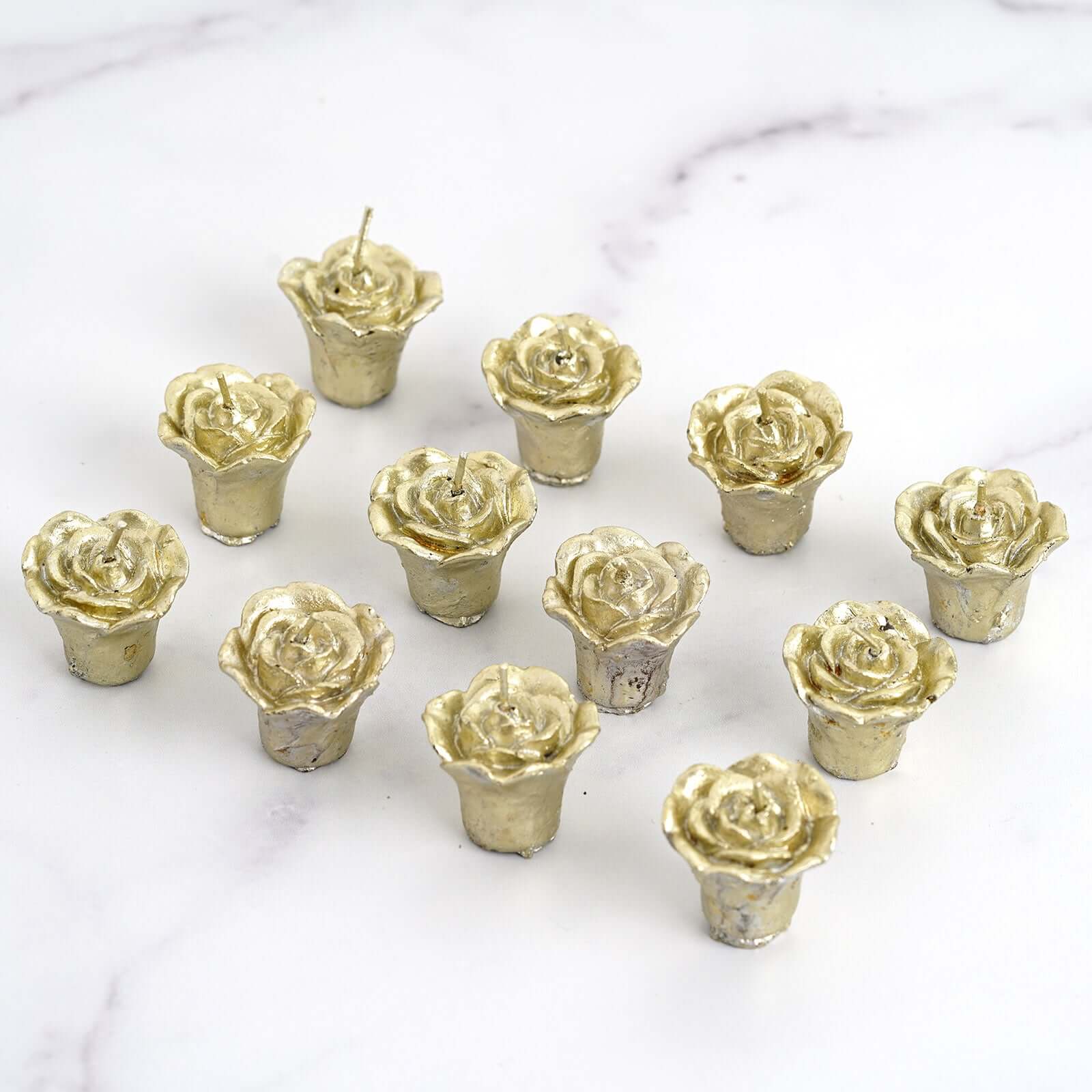 12-Pack Mini Floating Candles Rose Flower Design Gold - Wedding Vase Fillers for Decor 1"