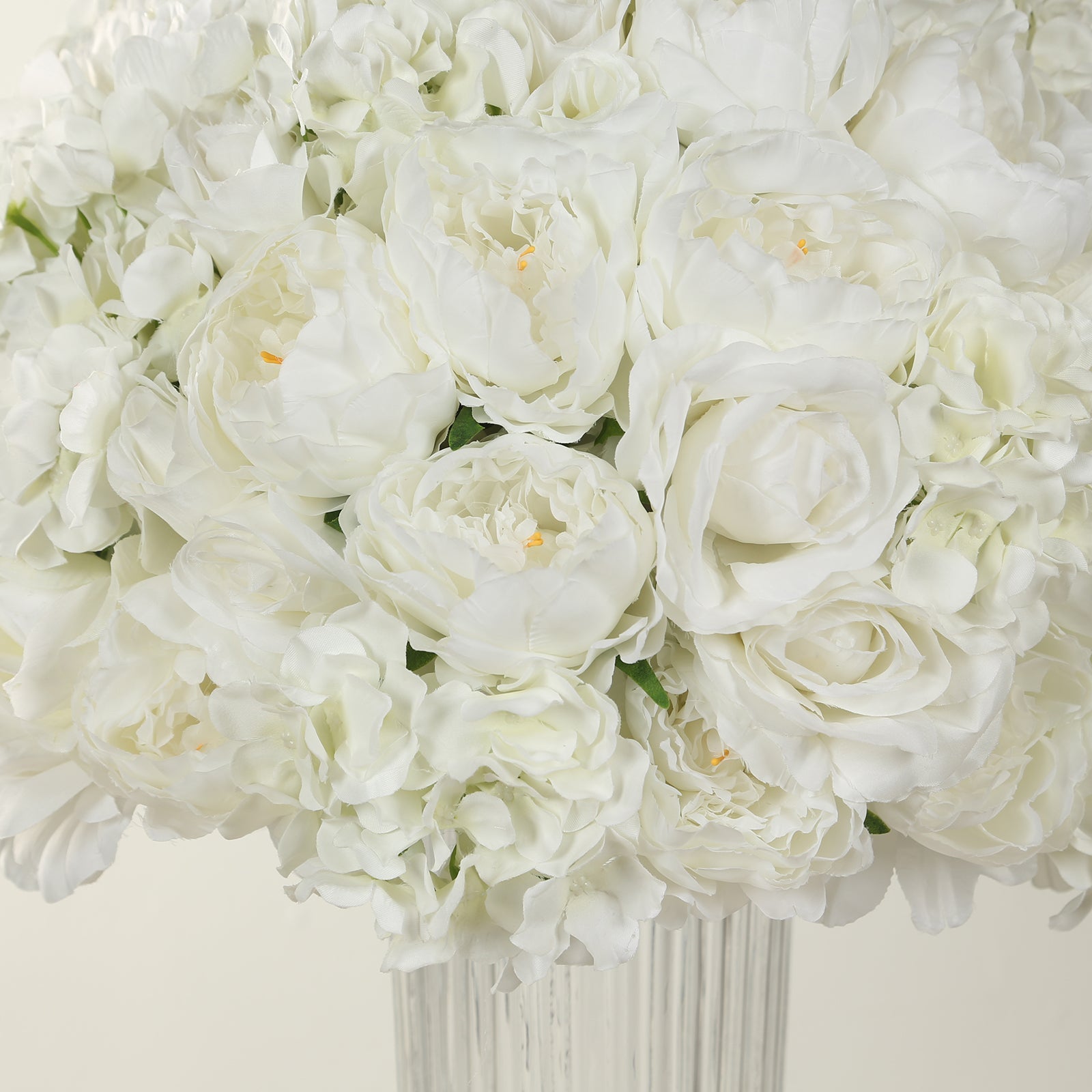 Pre-Arranged Silk Rose Bouquet Floral Arrangement Table Decor, Large Ivory Artificial Rose Flower Balls Wedding Centerpieces - 20"