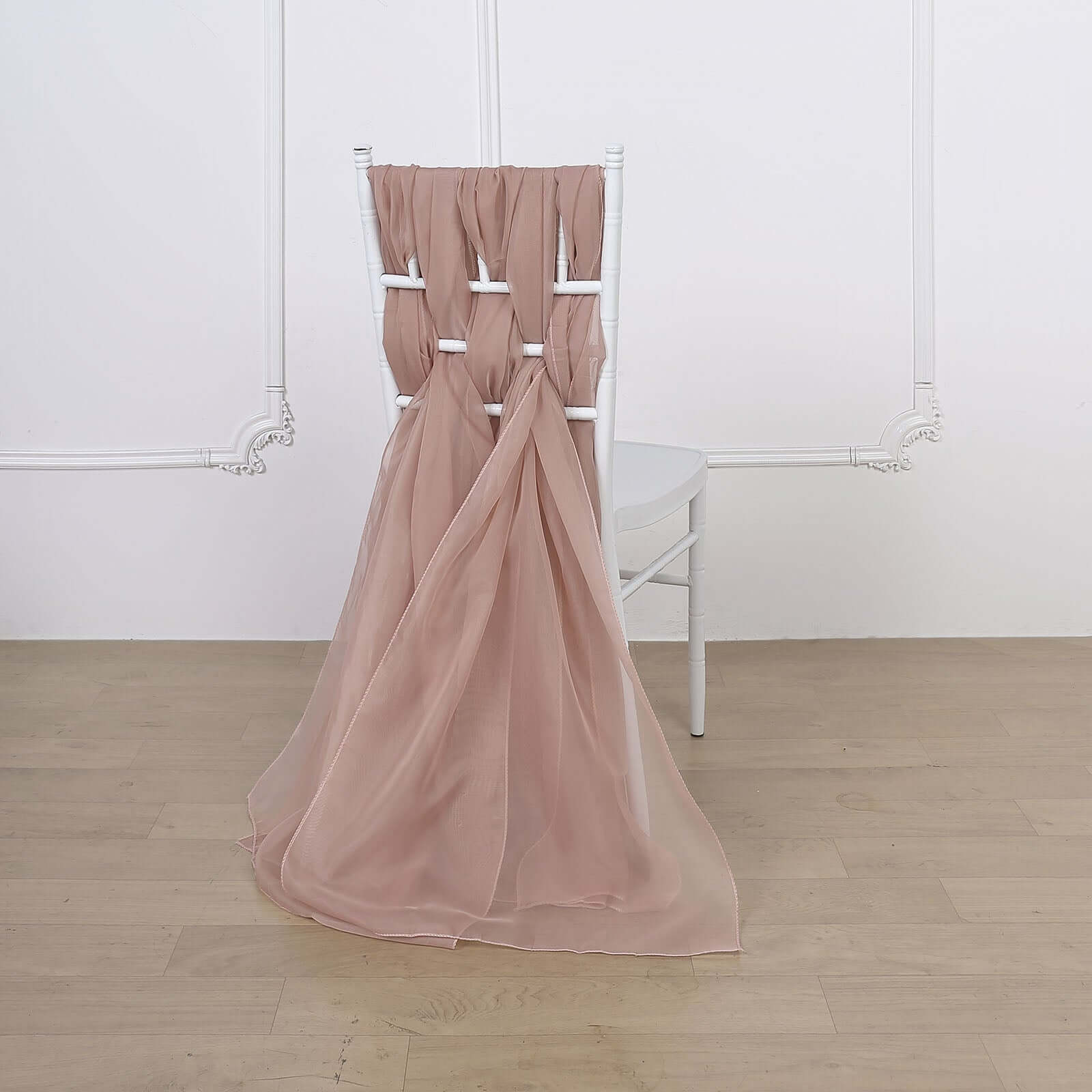 5 Pack Premium Chiffon Chair Sashes Dusty Rose - Soft & Lightweight Designer Chair Bows 22"x78"