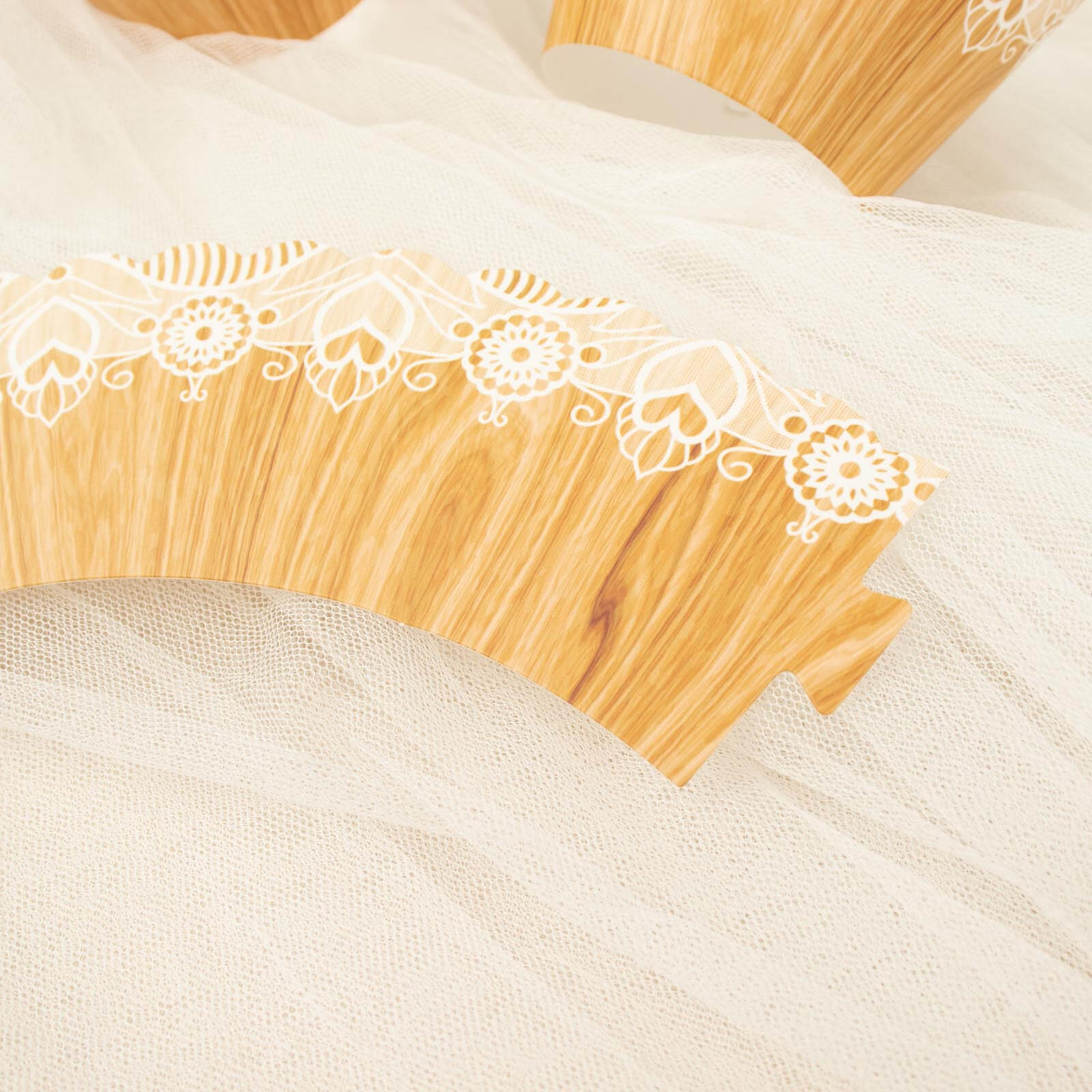 25-Pack Paper Cupcake Wrappers Wood Grain and Lace Print Design Natural - Boho Muffin Baking Cup Wraps