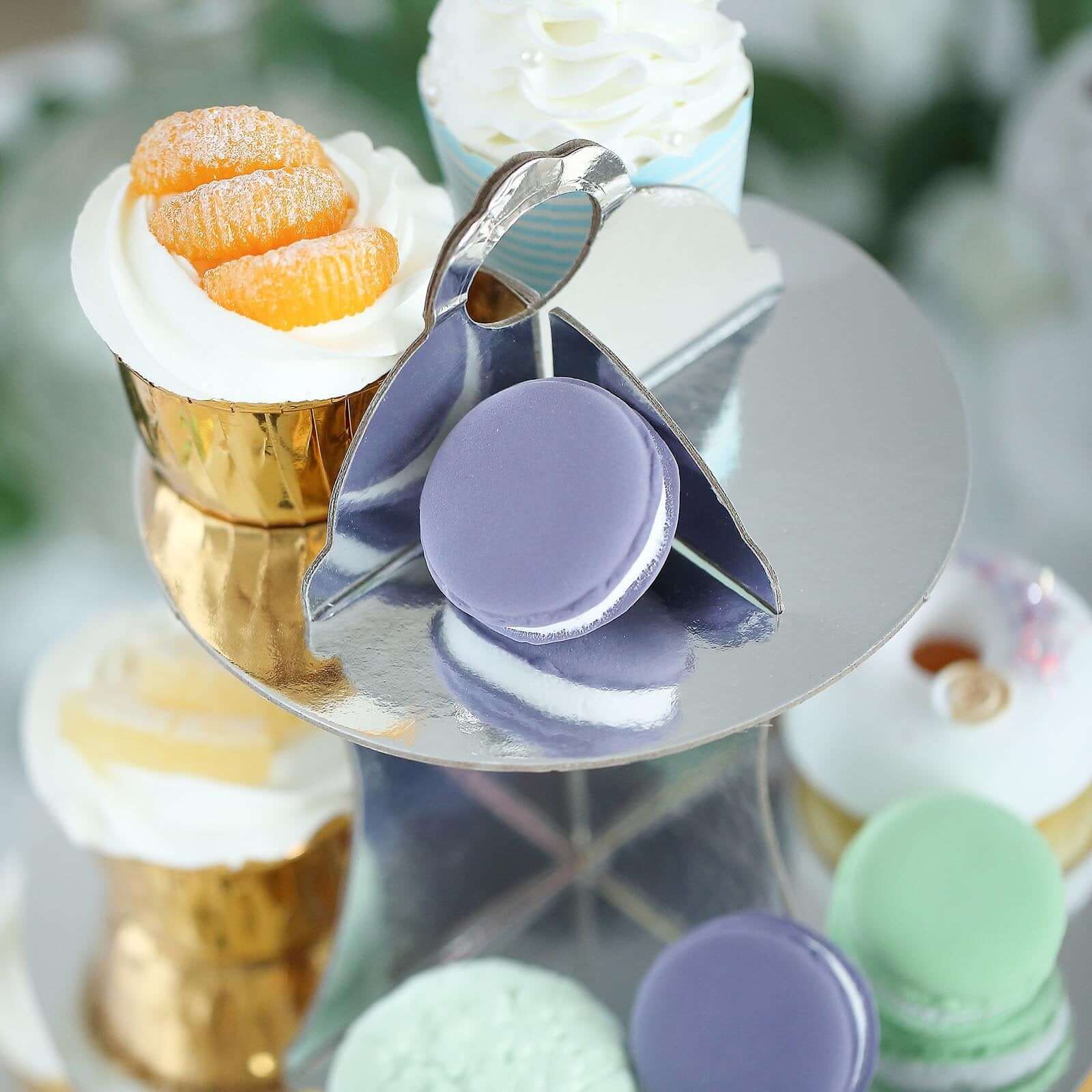 3-Tier Cardboard Cupcake Stand Metallic Silver - Reusable Dessert Table Display Tower for Classy Birthday Wedding Party Decoration 14"