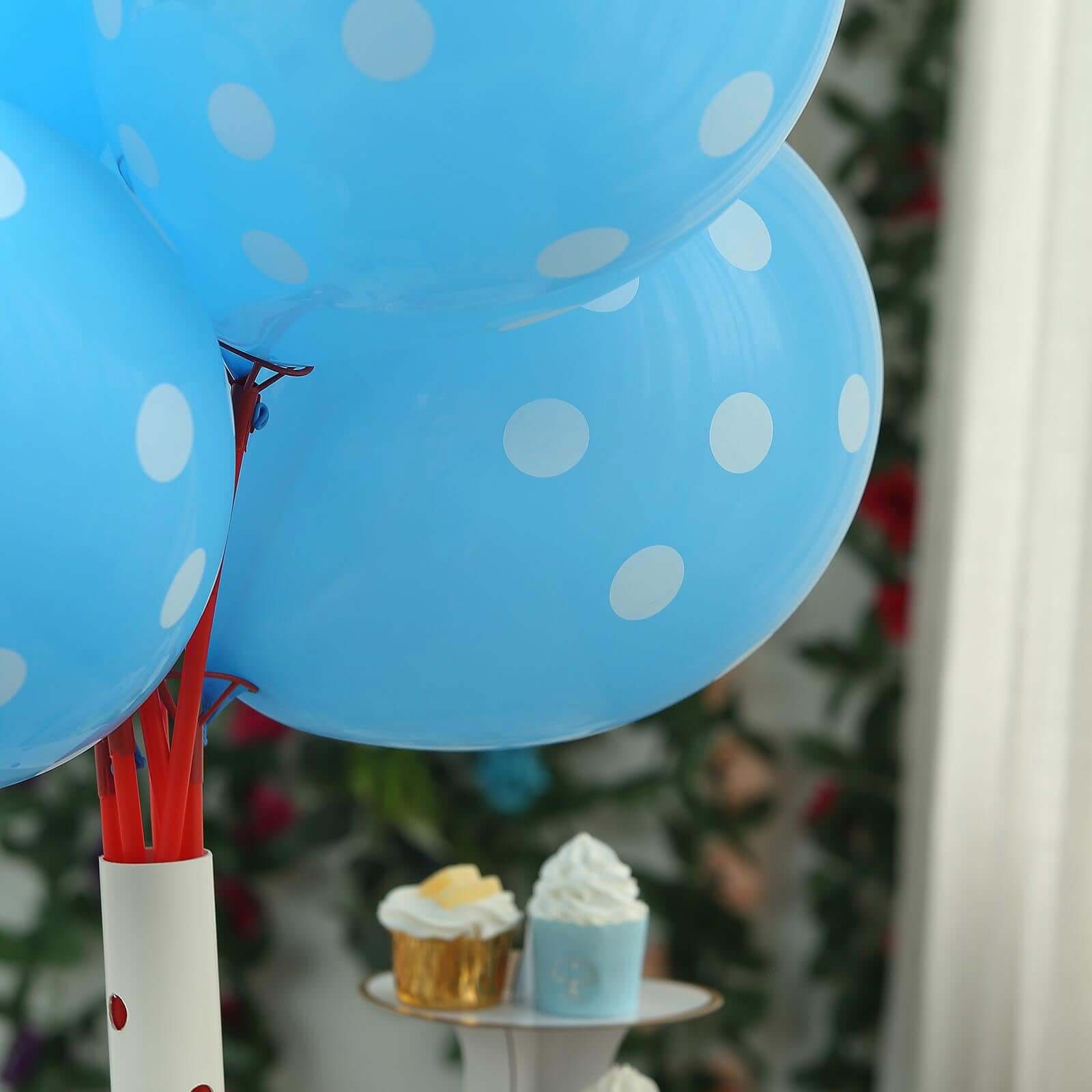 25 Pack 12" Blue and White Fun Polka Dot Latex Party Balloons