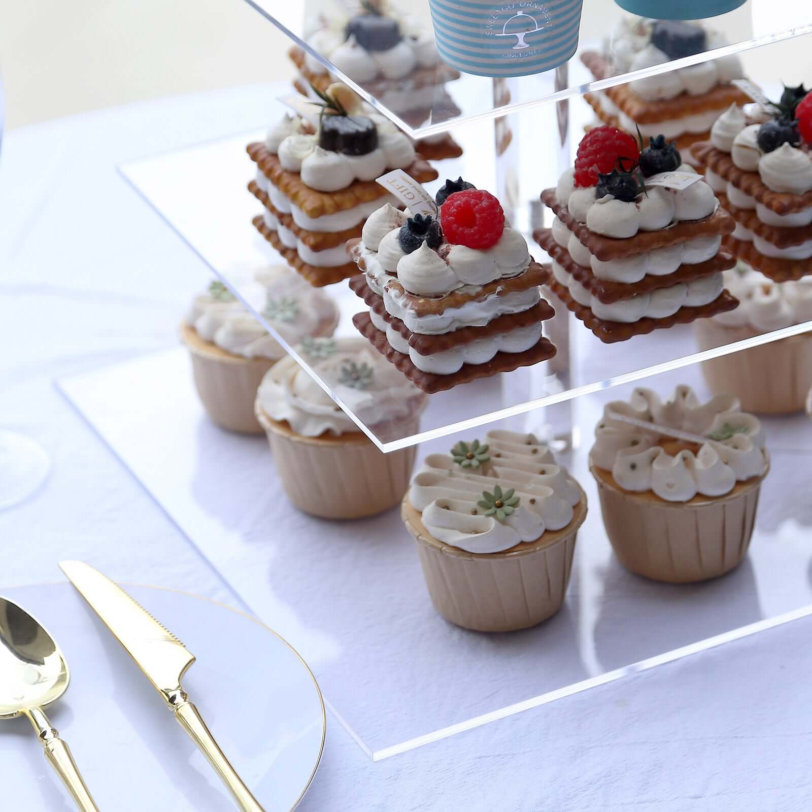 4-Tier Acrylic Square Cupcake Stand Clear - Heavy Duty Dessert Tower Display Holder for Pastries Appetizers & Snacks 12"