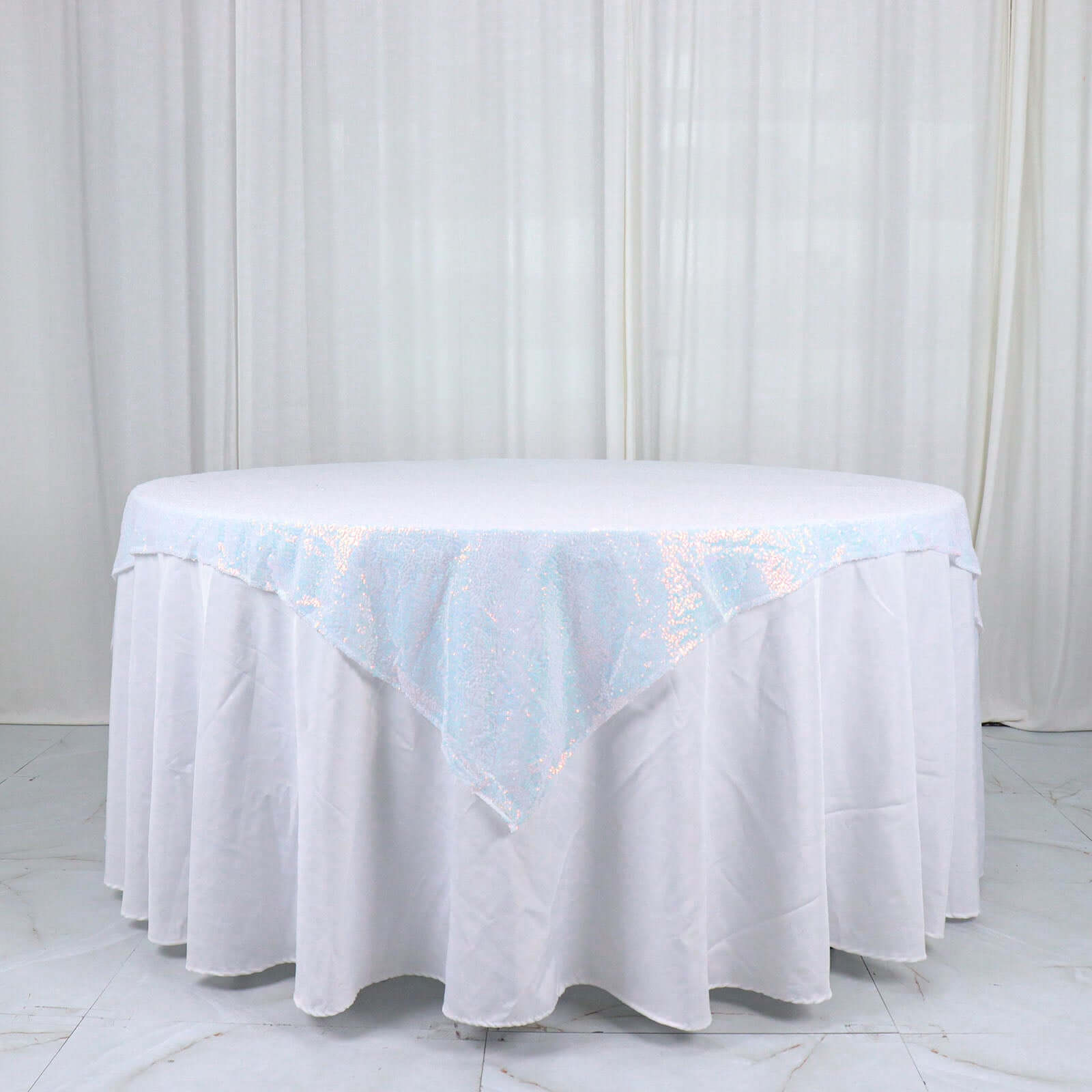Sequin 60"x60" Table Overlay Square Tablecloth Irisdescent Blue - Luxe Wedding Table Topper