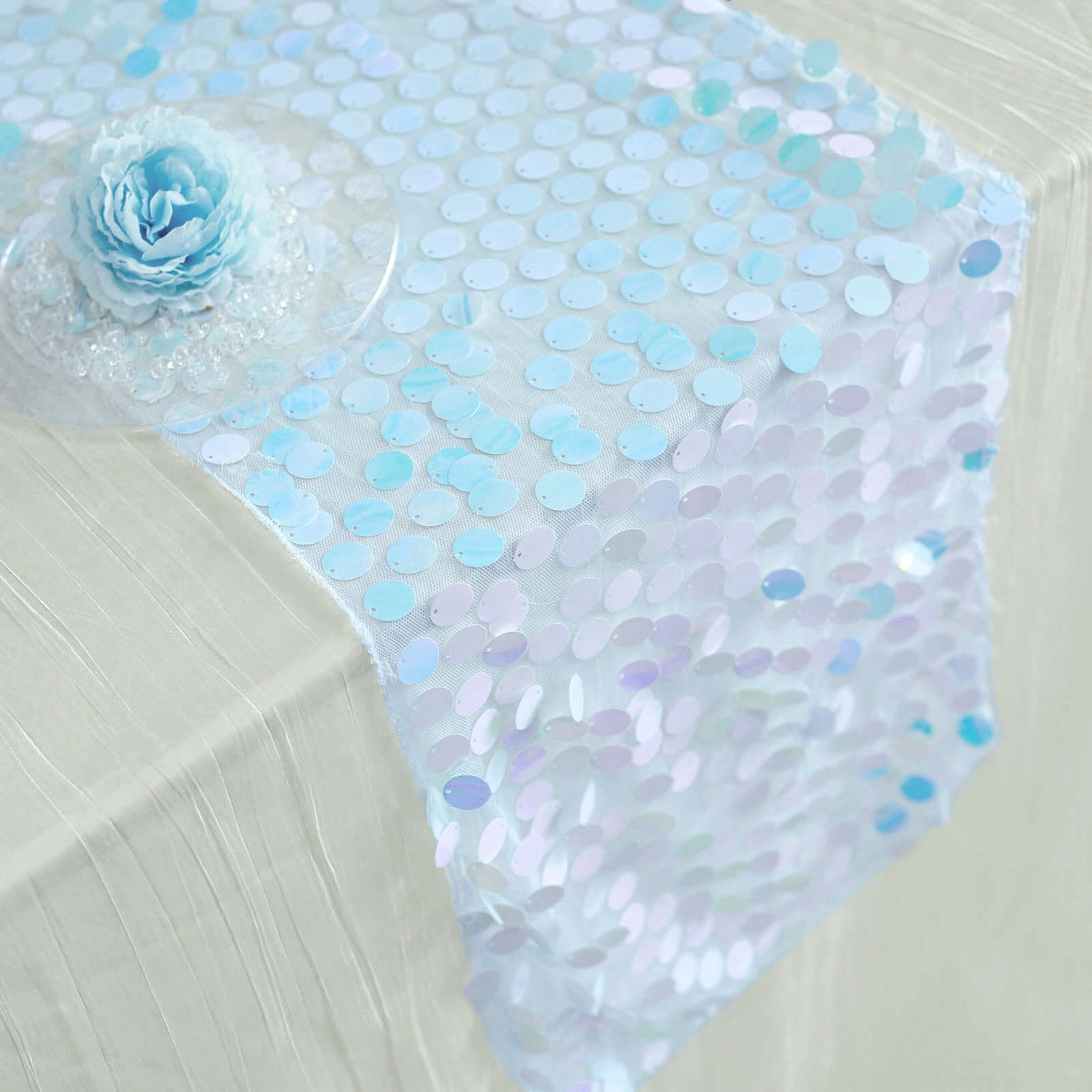 Big Payette Sequin 13"x108" Table Runner Iridescent Blue - Dazzling Design