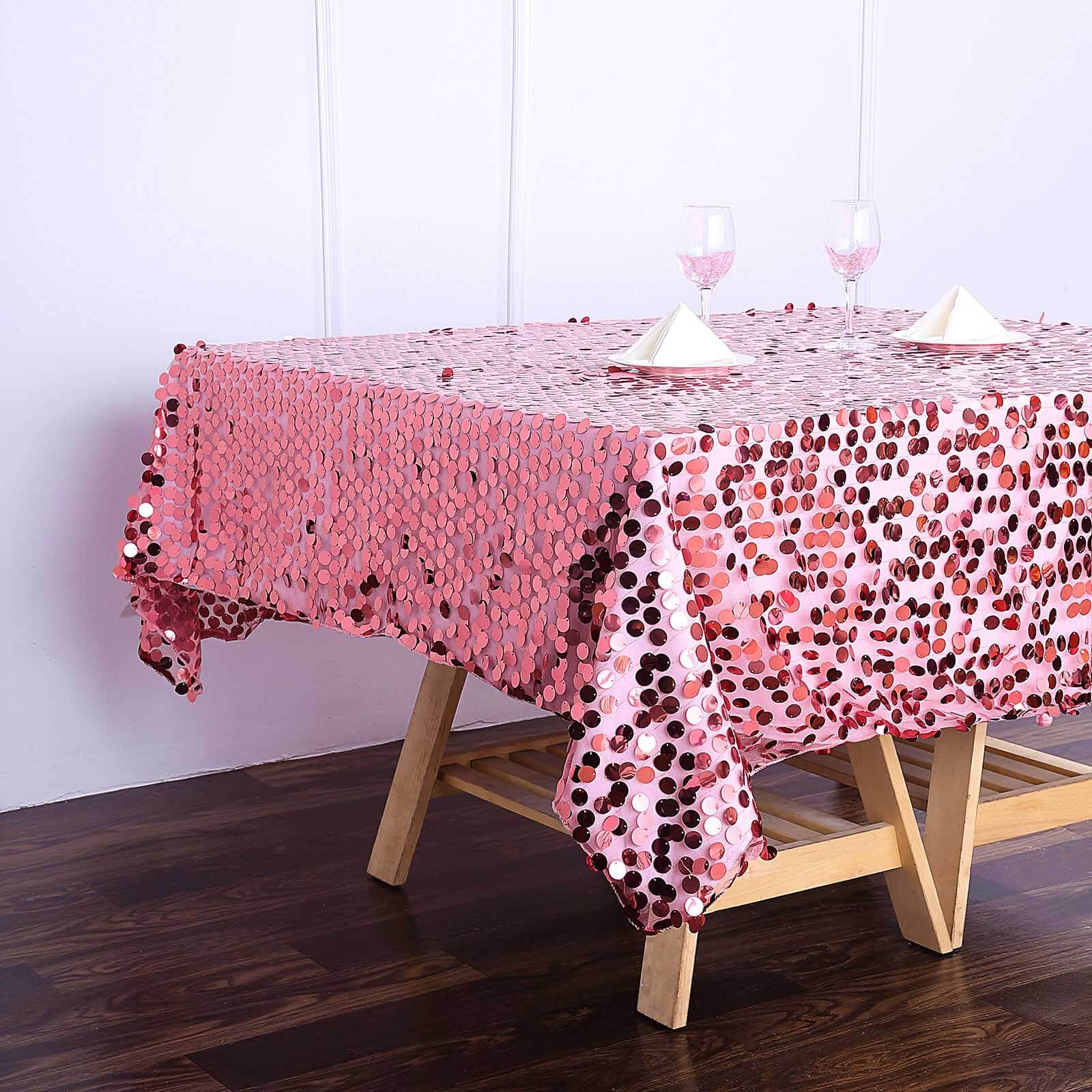 72"x72" Pink Big Payette Sequin Square Table Overlay