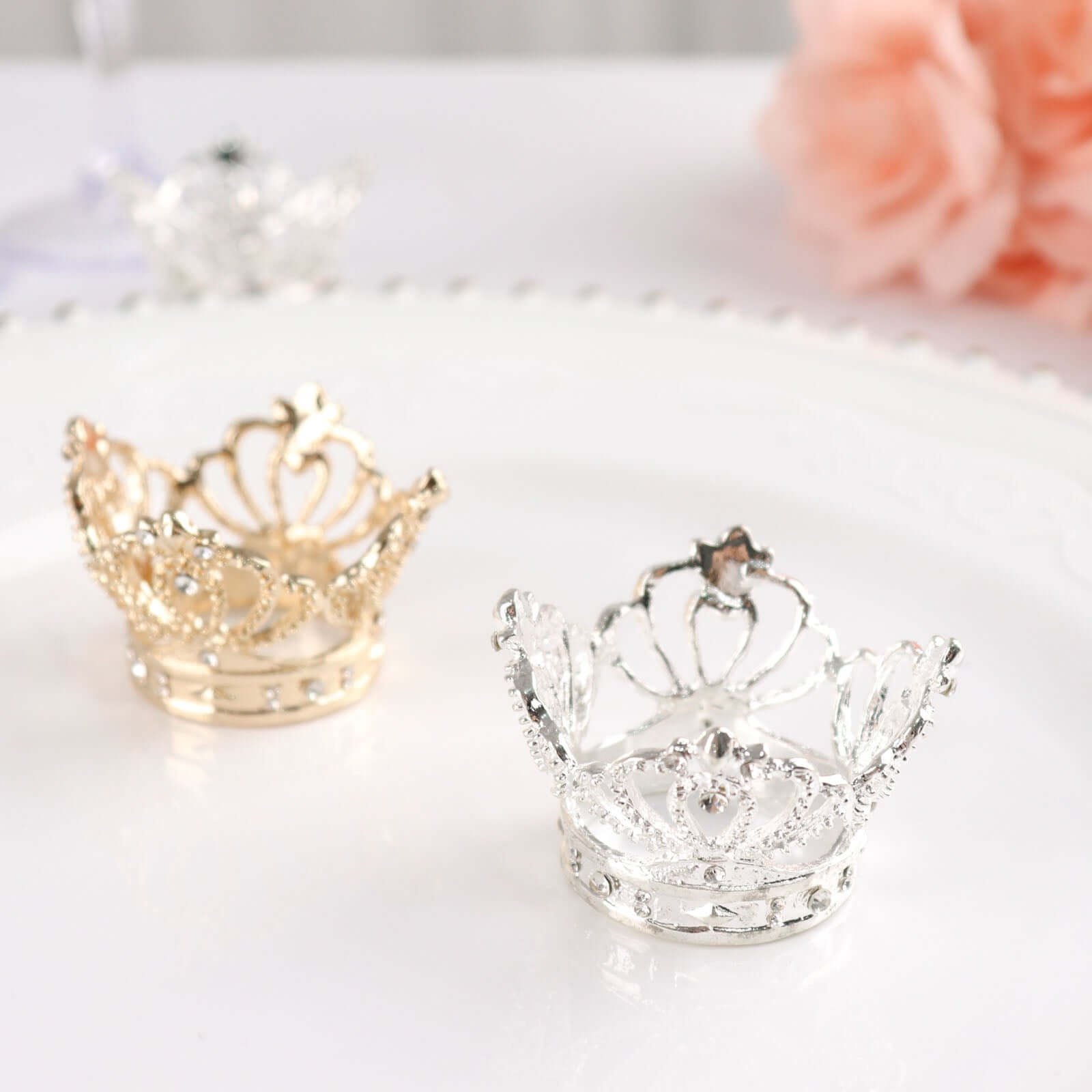 4 Pack Silver Metal Crown Rhinestone Napkin Rings, Royal Bling Napkin Holders