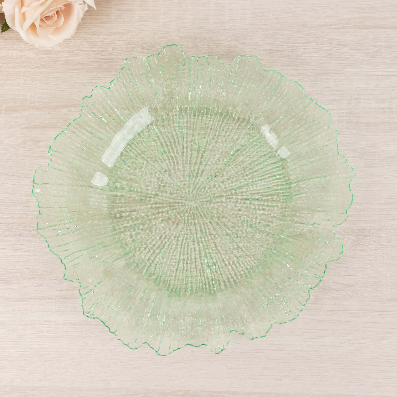 6-Pack Acrylic Plastic Round Charger Plates 13" in Transparent Green with Reef Design, Dinner Charger Tableware