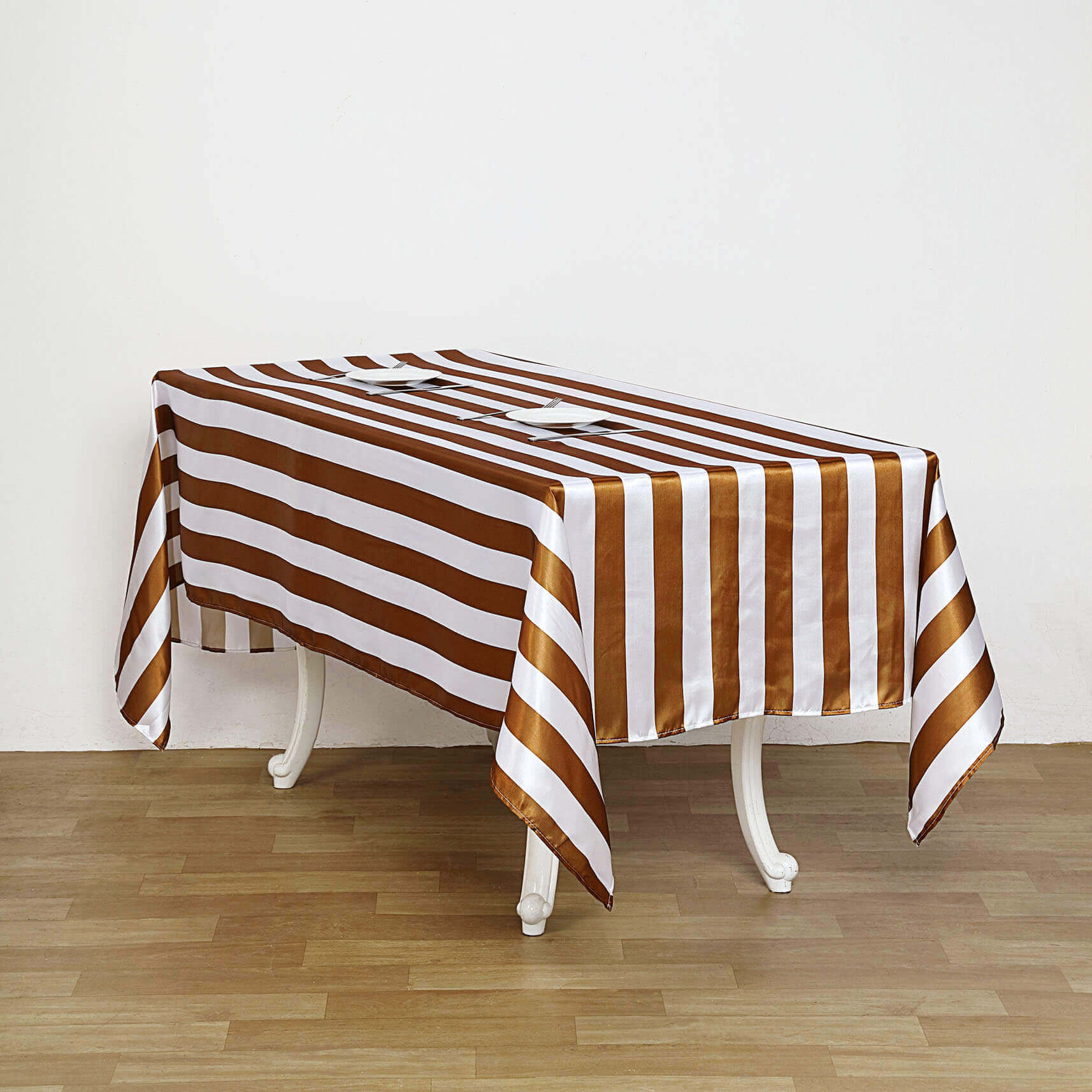 Satin 60"x102" Rectangle Tablecloth Gold/White - Stripe Design with Stylish Smooth Finish Table Cover