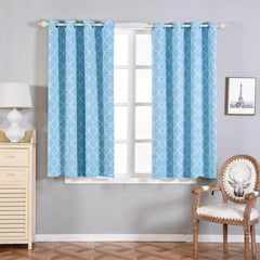 2 Pack Blue White Lattice Room Darkening Blackout Curtain Panels With Grommet, Designer Trellis Curtains 52"x64" - Clearance SALE