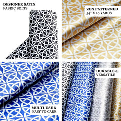 54"x10 Yards Silver White Zen Design Satin Fabric Bolt, DIY Craft Fabric Roll