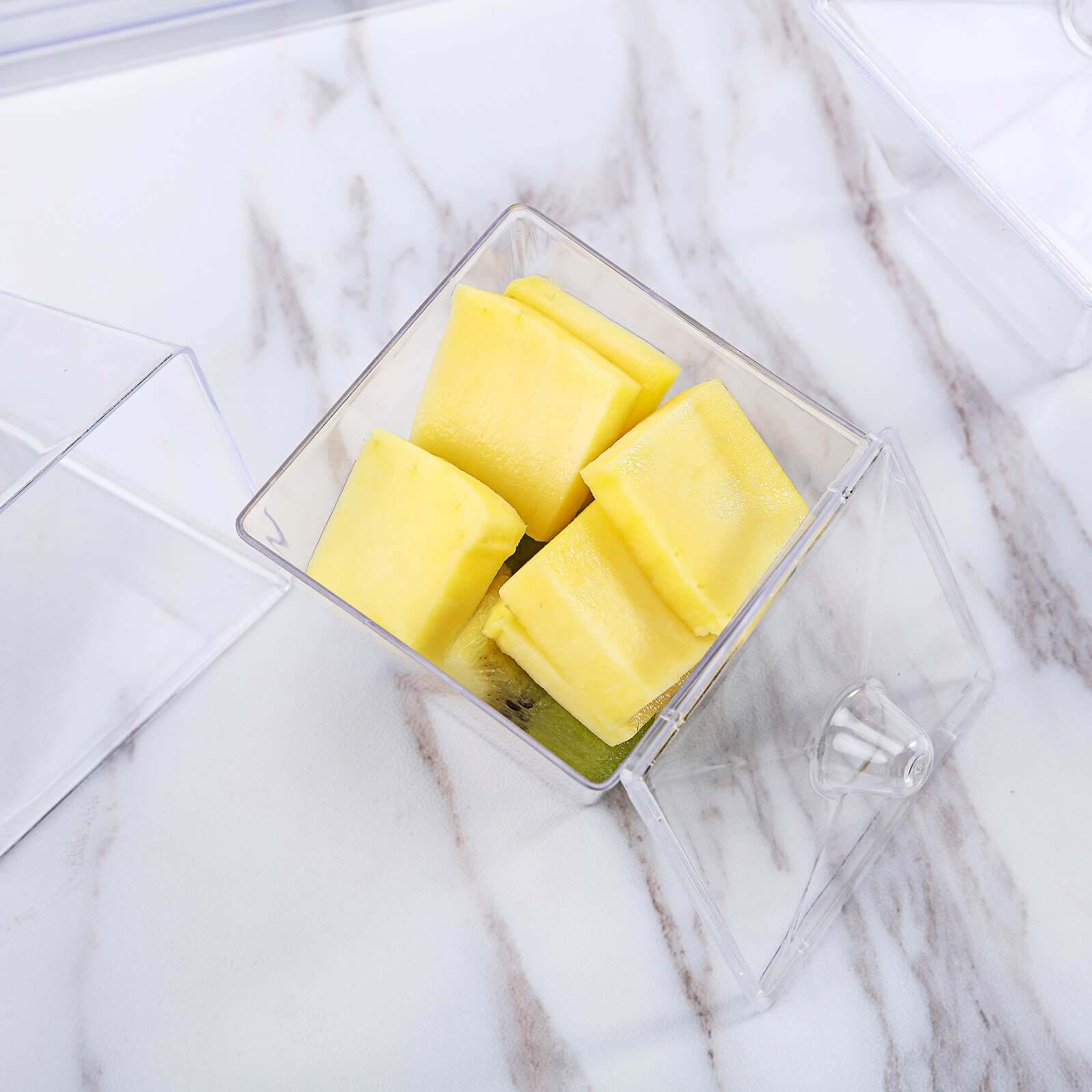 20-Pack Appetizer Cups Square Design Clear - Plastic Disposable Dessert Cups with Tray and Lids 3oz