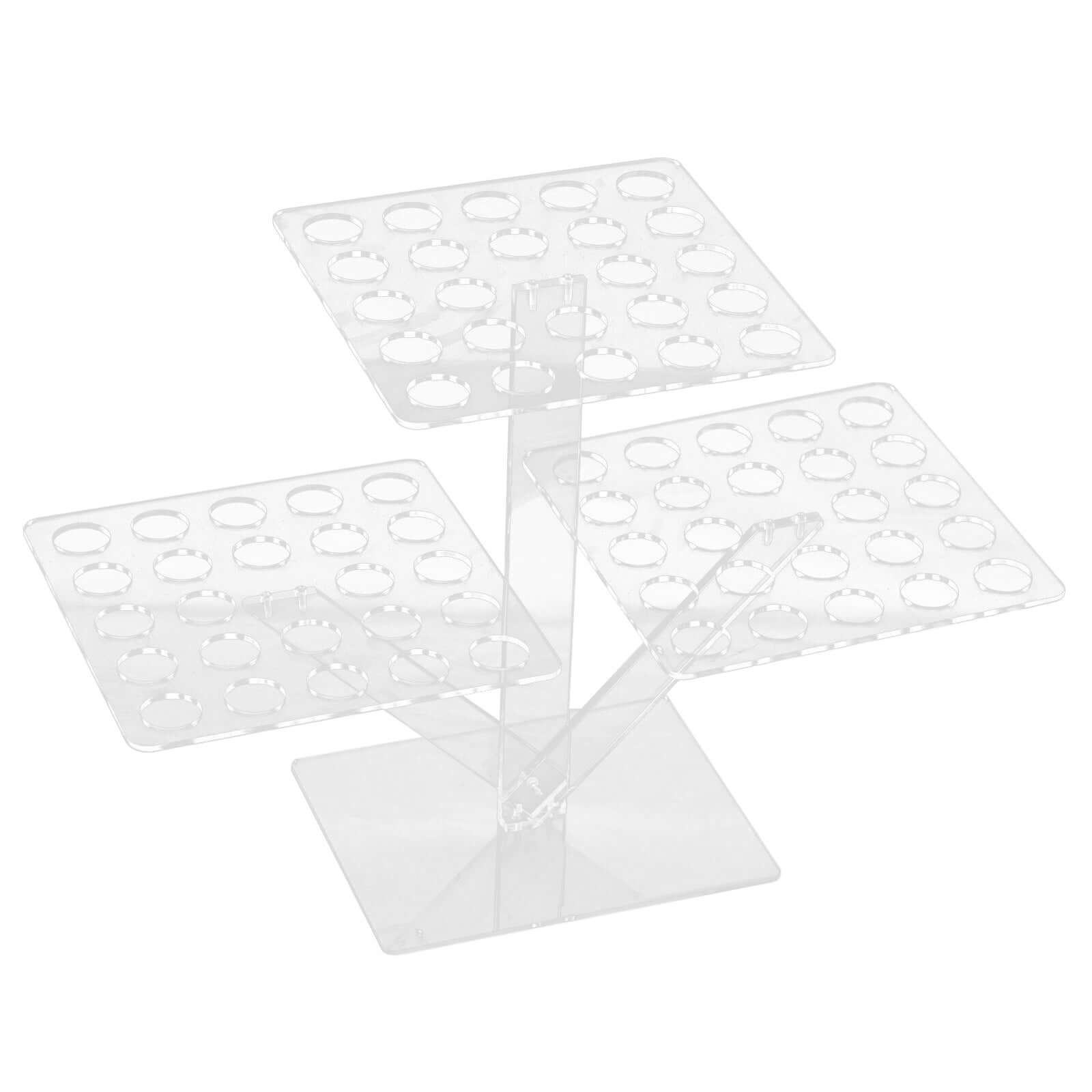 3-Tier Acrylic Square Ice Cream Cone Holder Clear - Foldable Multi-Purpose Dessert Display Stand with 72-Slots for Stylish Food Presentation 18" Tall
