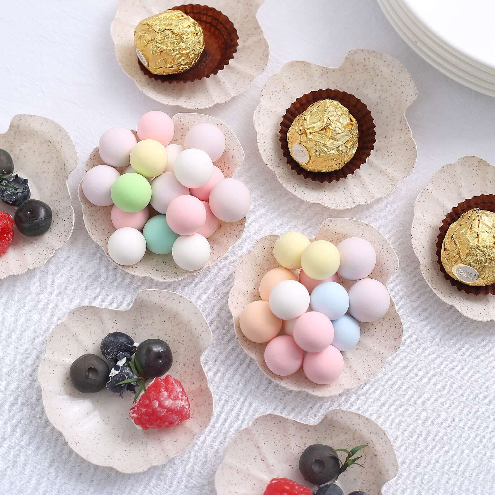 24-Pack Mini Wheat Straw Fiber Serving Trays Sea Shell Design Biodegradable - Great for Snacks 3.5"