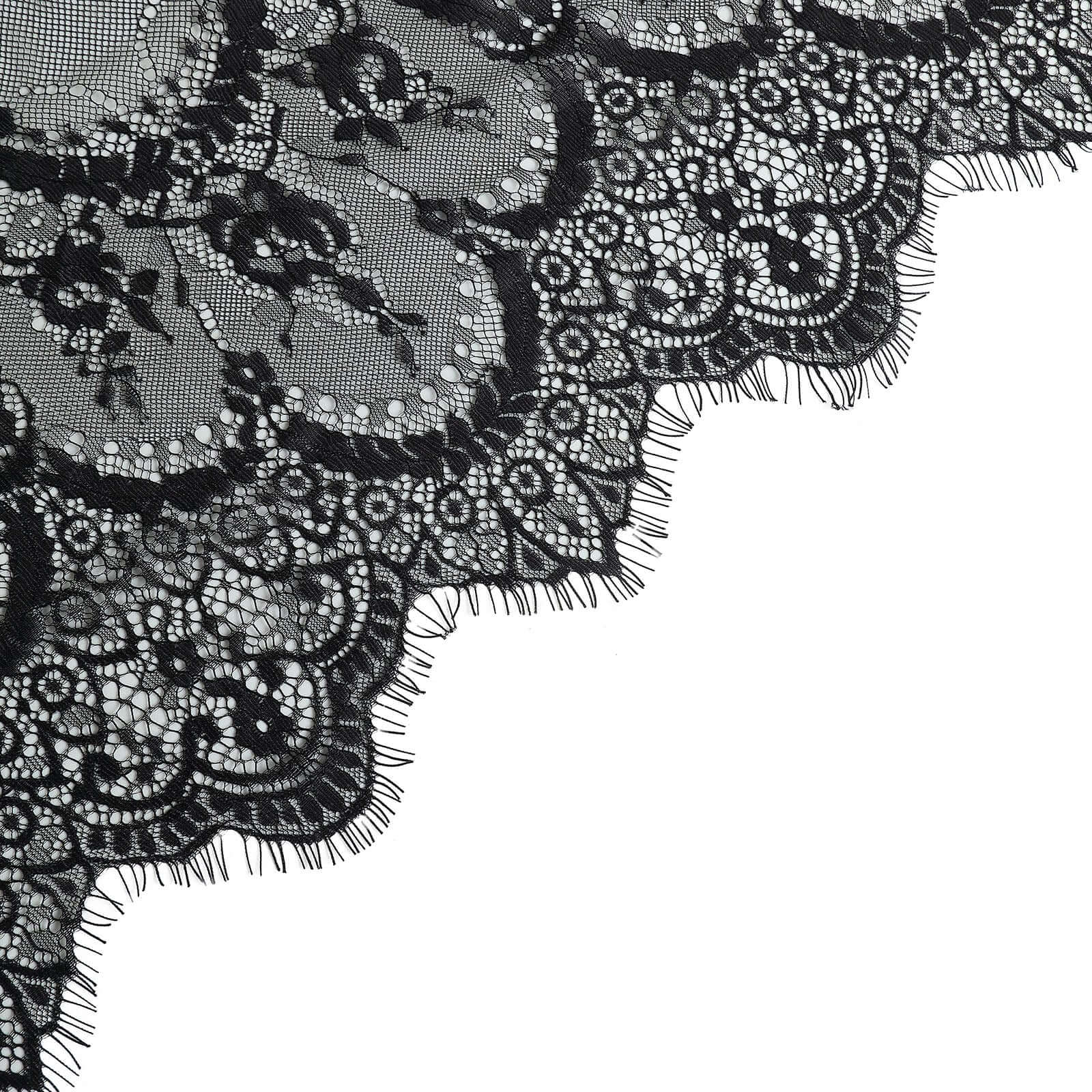 Lace 60"x120" Rectangle Tablecloth Black - Vintage Lace Design with Scalloped Frill Edges