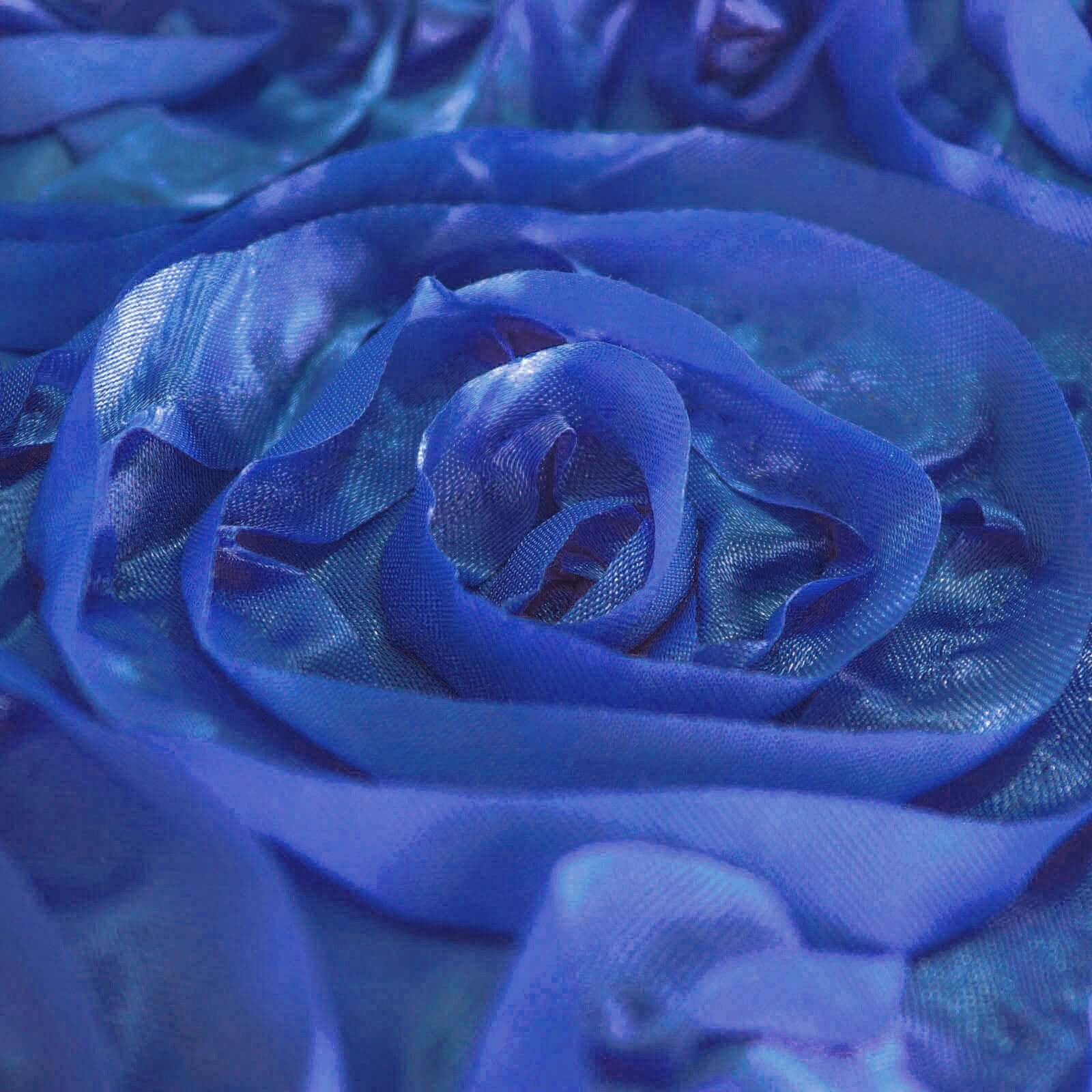 Satin 120" Round Tablecloth Royal Blue - Grandiose 3D Rosette with Seamless Finish Table Cover