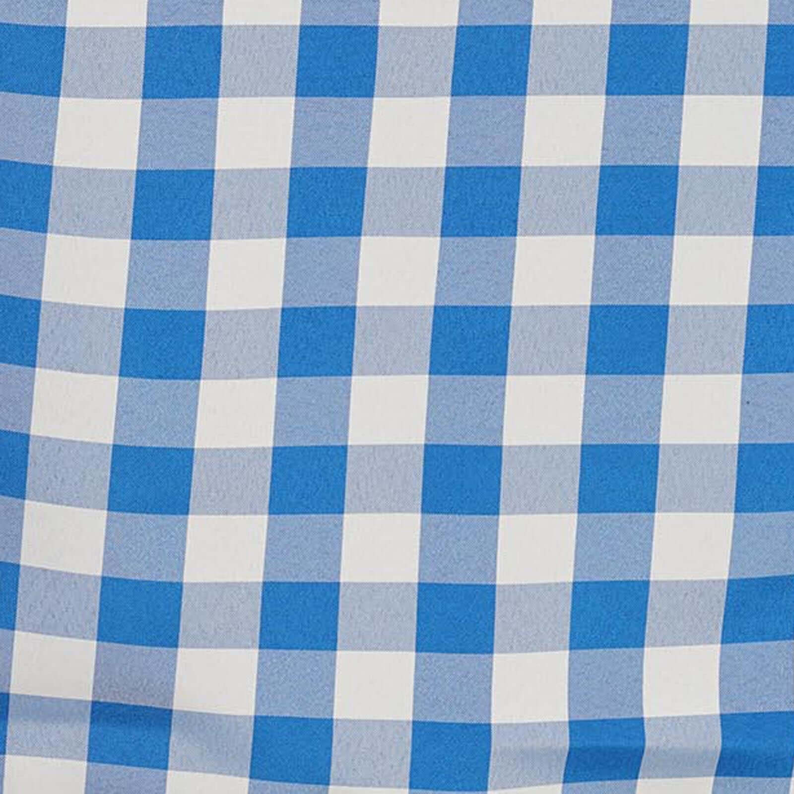 Polyester 120" Round Tablecloth White/Blue Seamless - Checkered Buffalo Plaid Table Cover