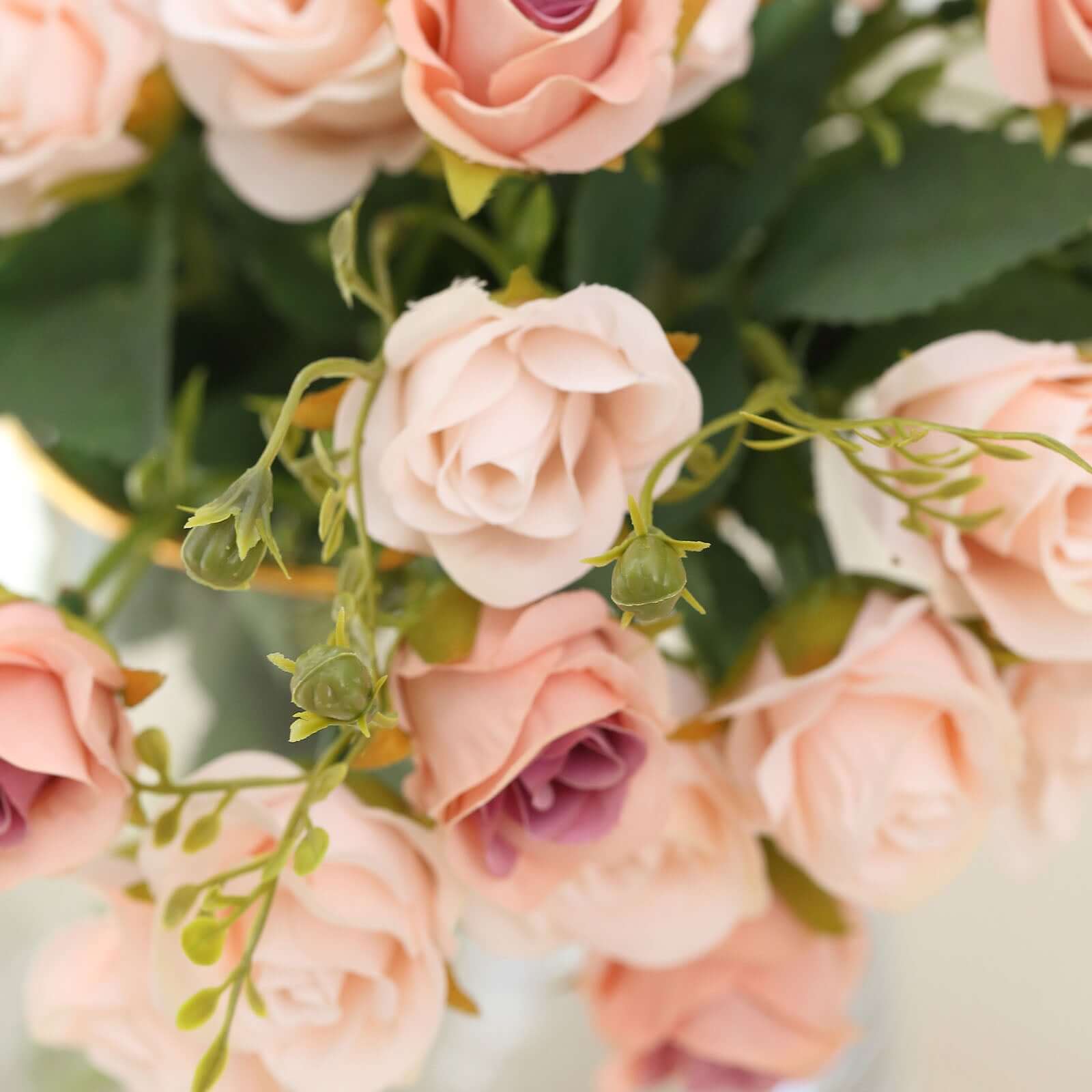 2 Pack 12" Blush Artificial Open Rose Flower Arrangements, Small Faux Floral Bouquets