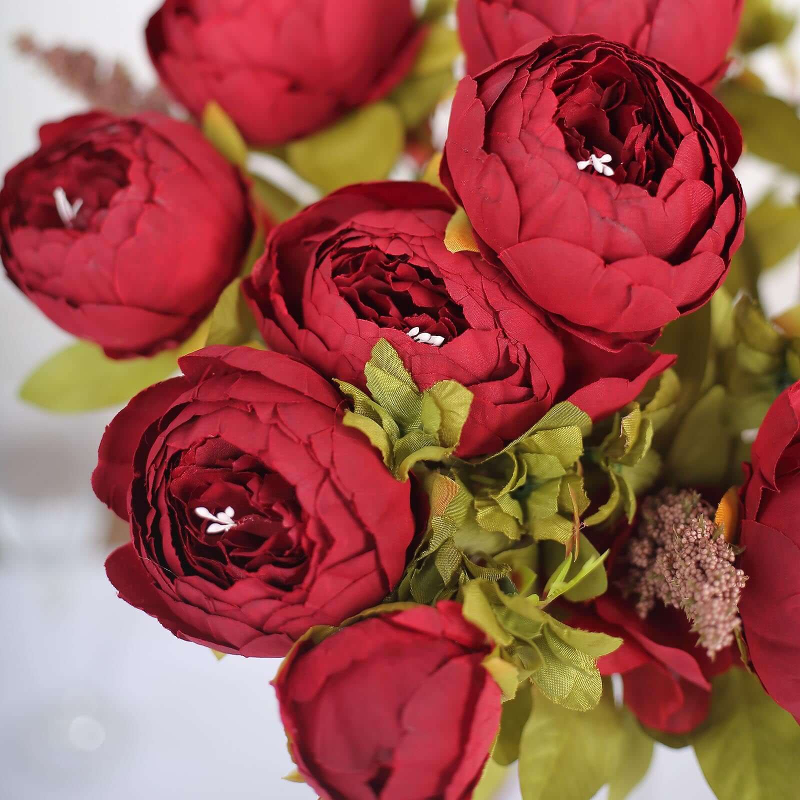 2 Pack 19" Burgundy Artificial Peony Flower Wedding Bouquets, Faux Silk Flower Arrangements